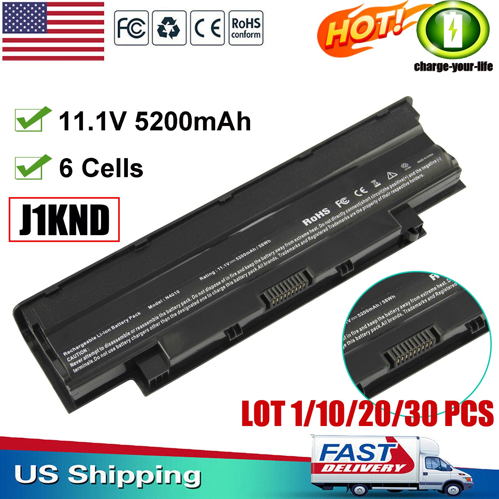 ✅LOT Battery J1KND for Dell Inspiron N5010 N4010 M5030 N5110 N7010 N7110 N3010