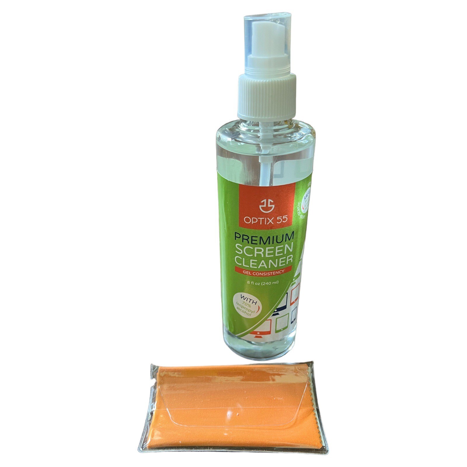 Optix 55 Screen Cleaner Gel 8oz with Microfiber Cloth TV Laptop Monitor Phone