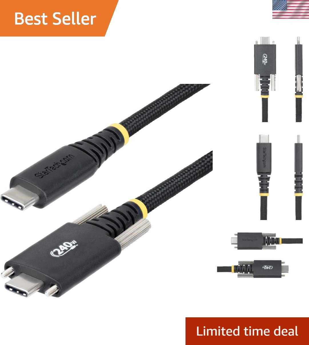 10ft 3m USB-C Charging Cable, Durable and Ultra-Flexible, Side Screw Locking,...