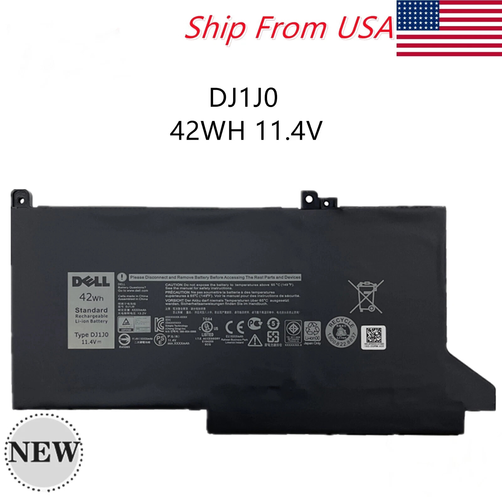 NEW OEM 42Wh DJ1J0 Battery For Dell Latitude E7280 E7380 E7480 E7290 E7390 E7490