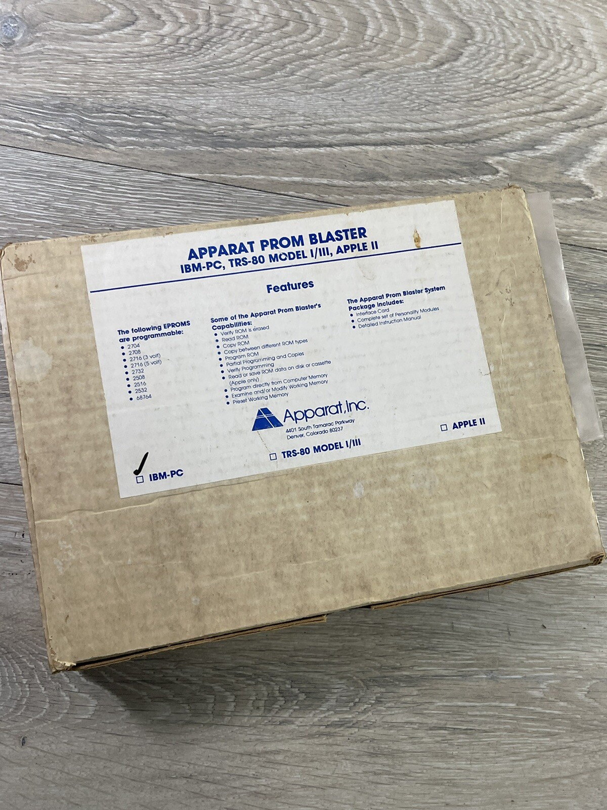 Vintage Apparat, Inc PROM BLASTER PC card Apple and IMB not tested with box
