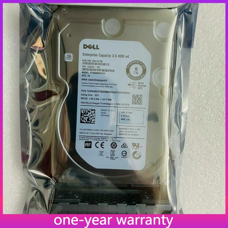 Dell PRNR6 6TB 0PRNR6 12G 7.2K 3.5 SAS Hard Drive ST6000NM0034 HDD W/ Tray
