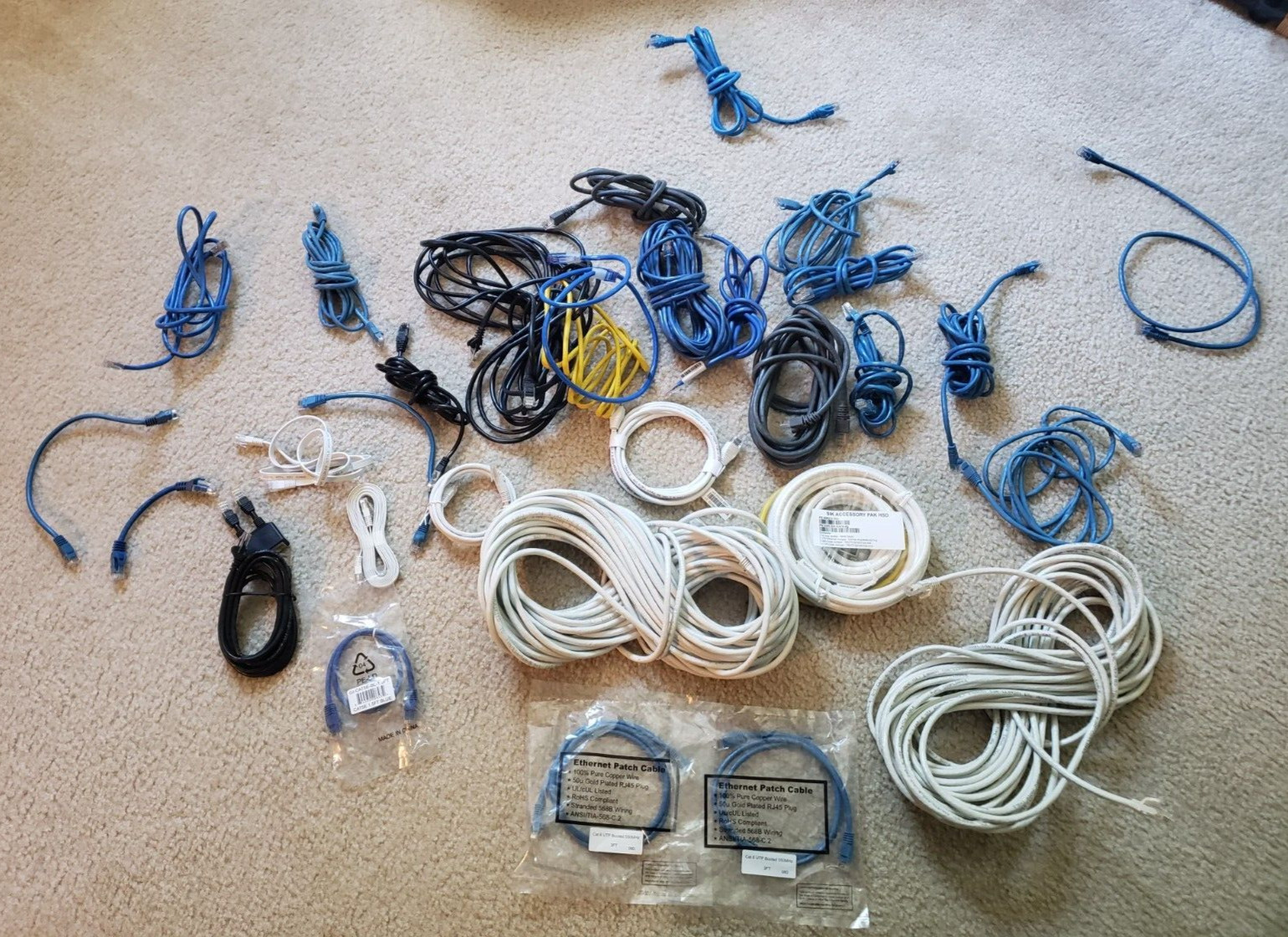 HUGE LOT Of 30+ New and Used Cat5 and Cat6 Ethernet Cables from 0.5 - 35 feetFS