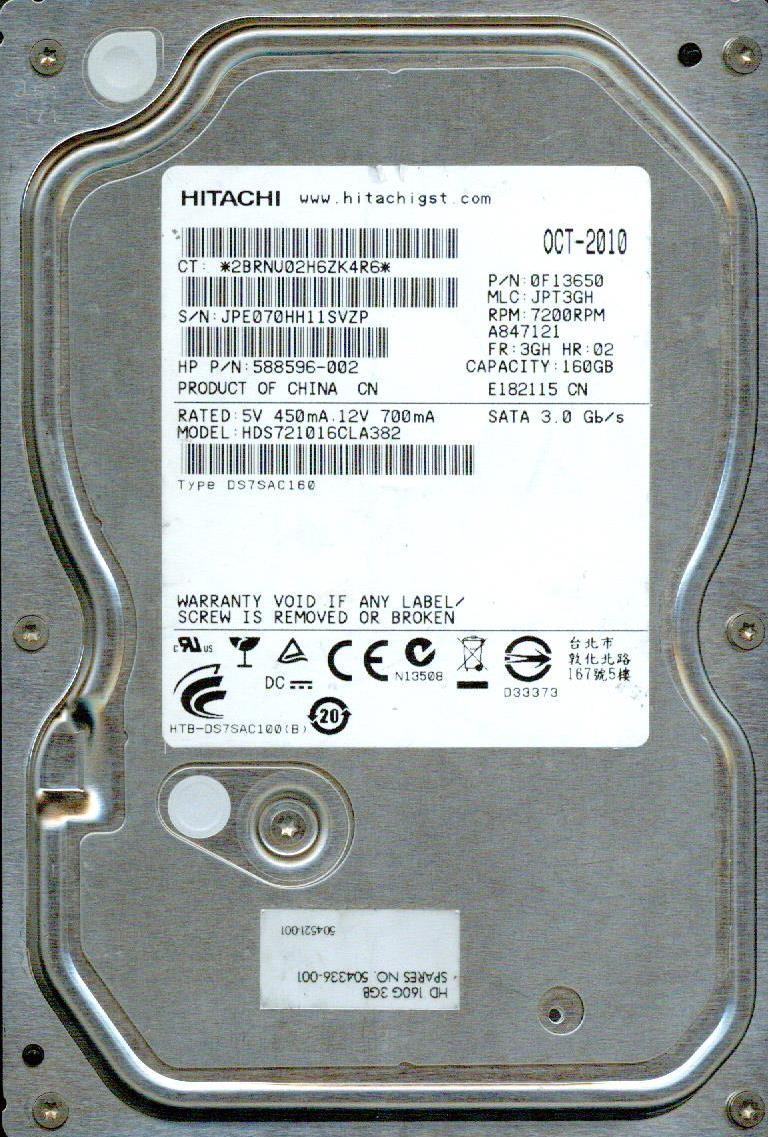 HDS721016CLA382 P/N: 0F13650 MLC: JPT3GH HITACHI SATA 160GB 