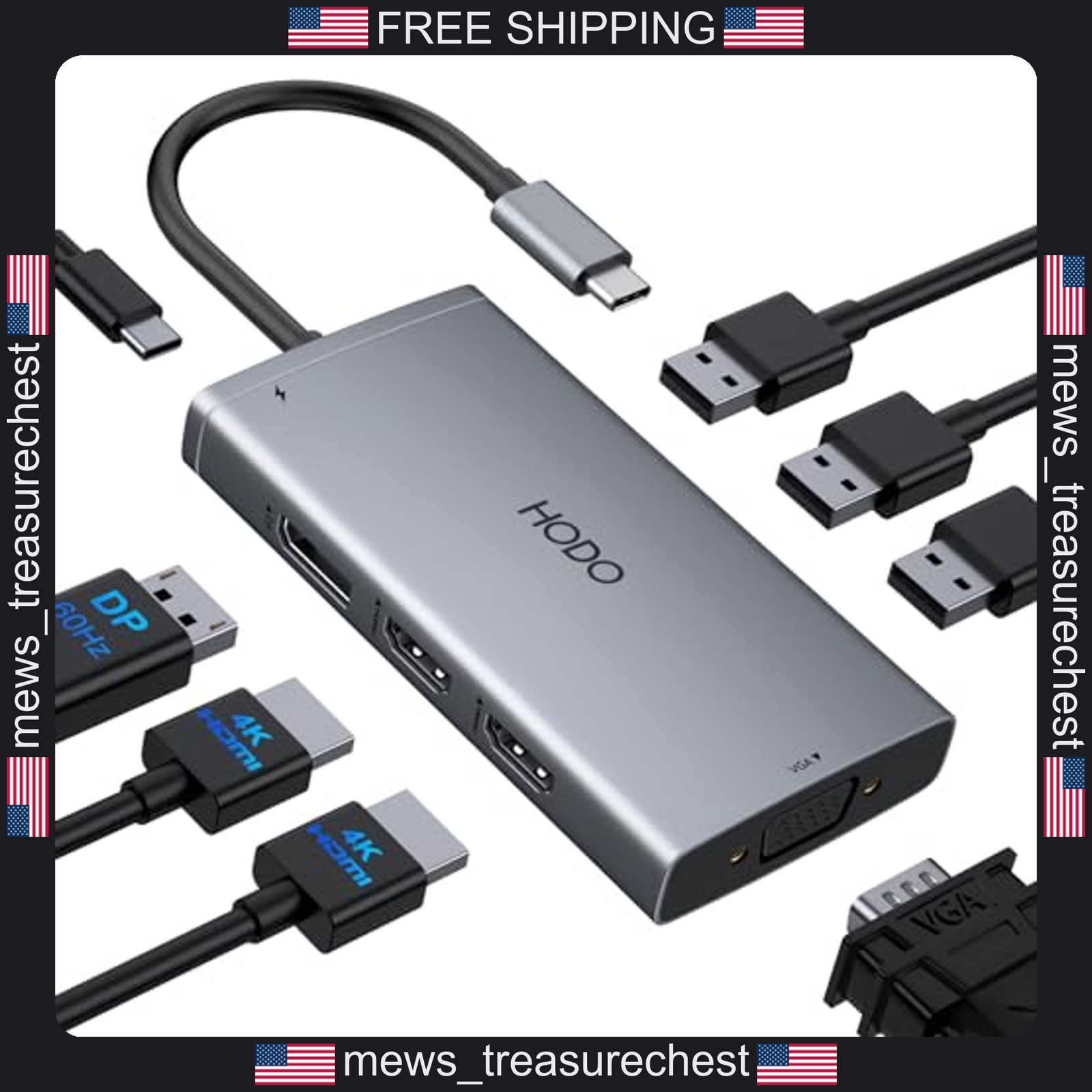 USB C Docking Station Dual HDMI 4K DisplayPort VGA for Laptops