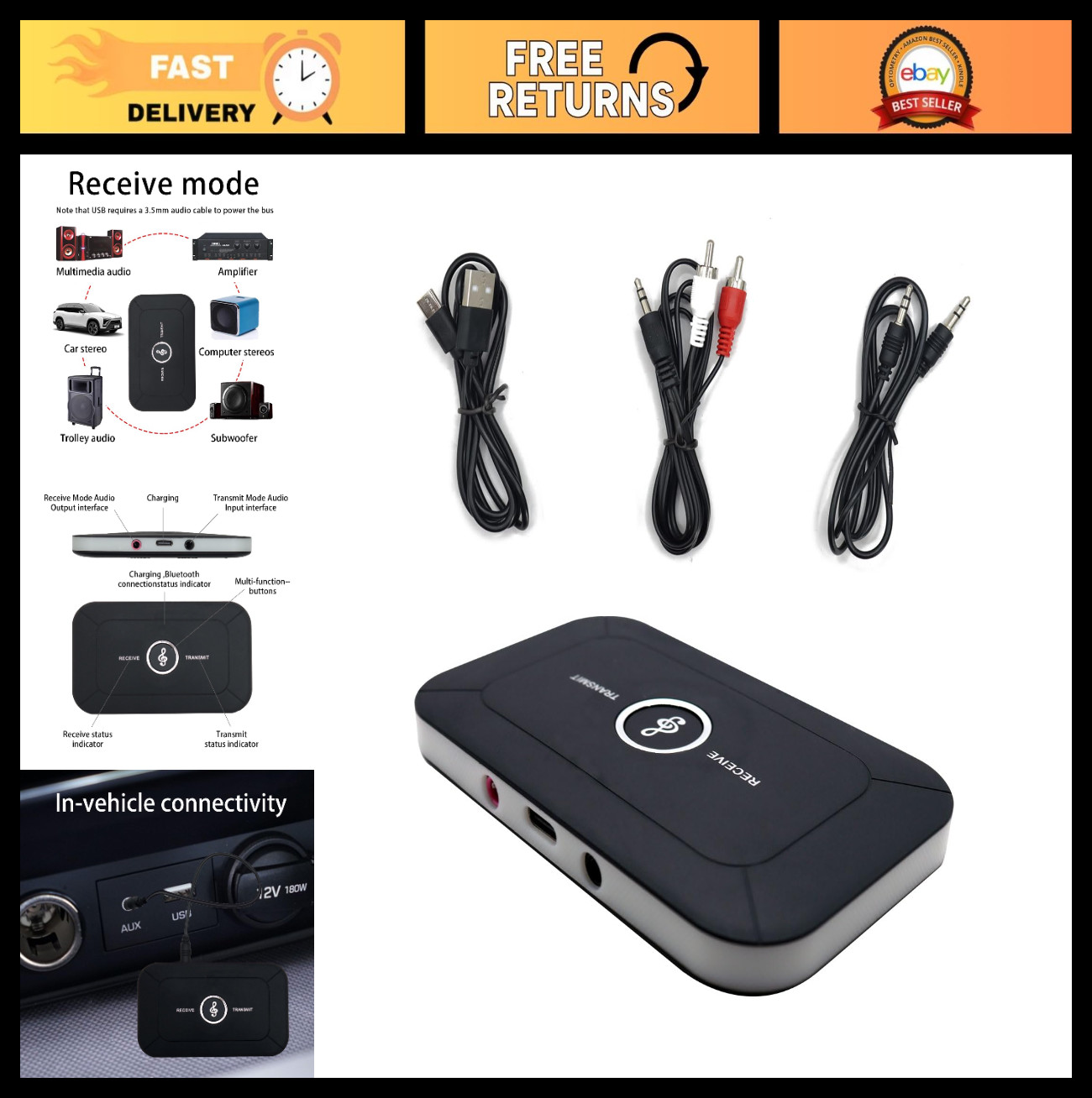 2-in-1 Bluetooth 5.3 Audio Transmitter & Receiver Adapter for TV, Computer, Spea