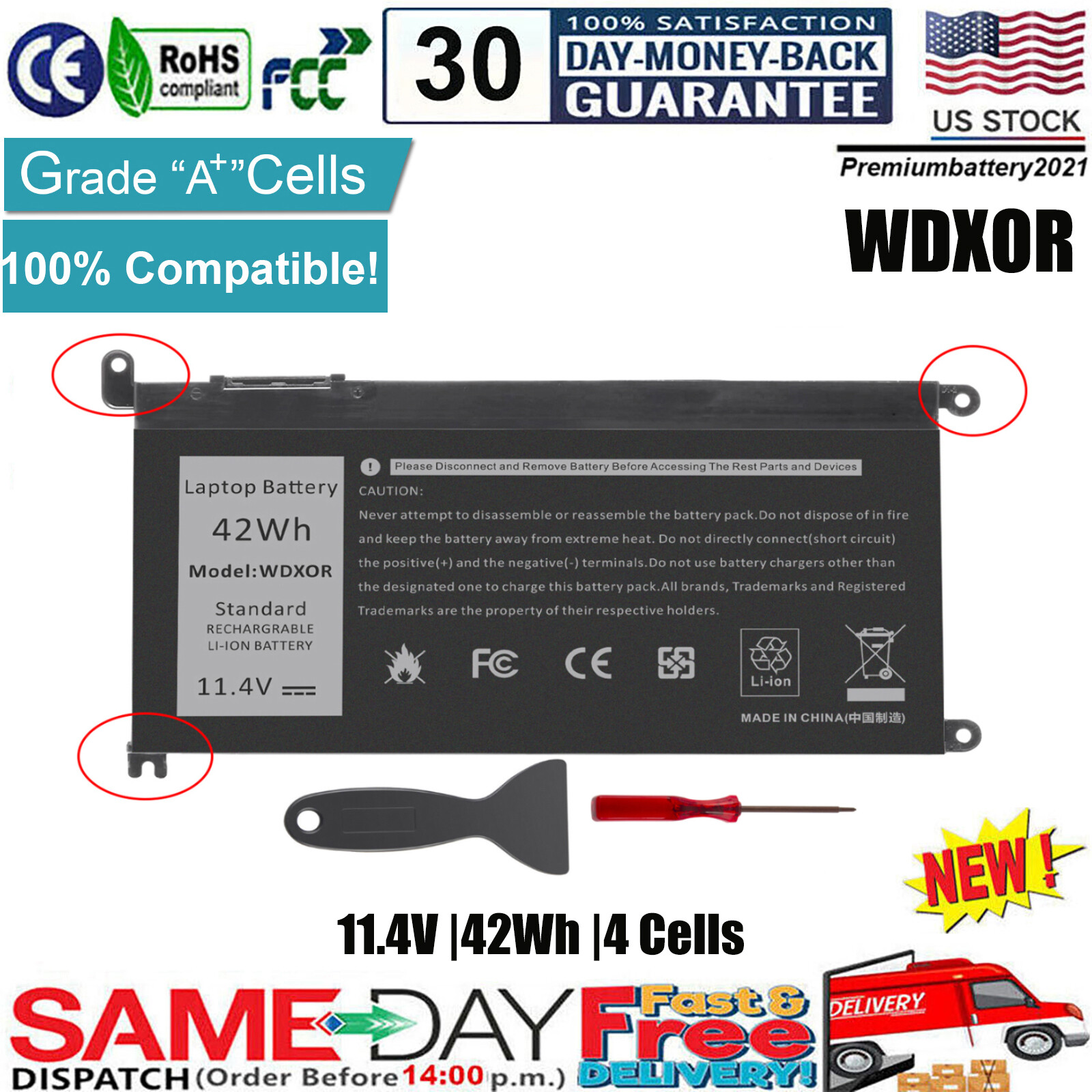 ✅WDXOR WDX0R Battery For Dell Inspiron 15 5567 5568 13 5368 7368 7569 7579 FC92N