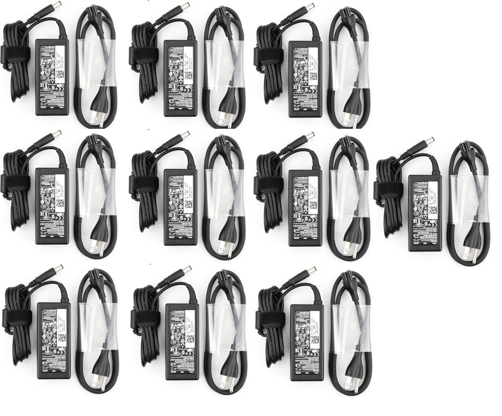 Lot of 10 Dell 65W 19.5V 3.34A Laptop AC Adapter Charger & Power Cords 7.4mm Tip