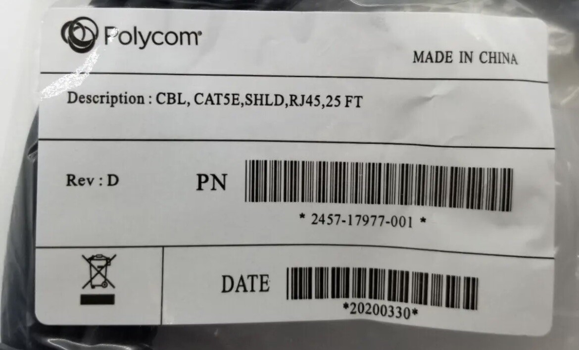 Polycom 2457-17977-001 CBL, CAT5E, SHLD, RJ45, 25 FT Cable Rev: D