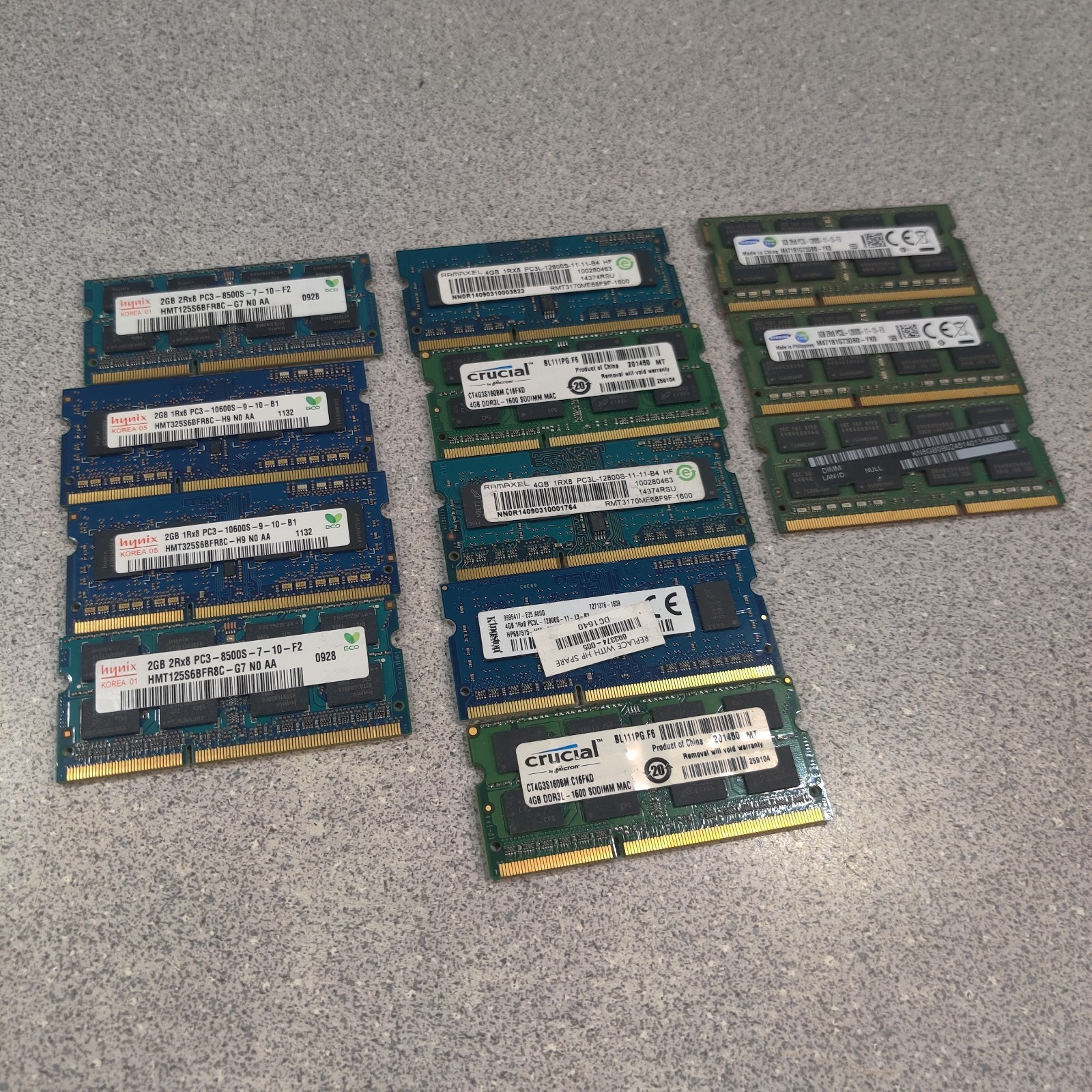LOT OF 12 4x2GB 5x4GB 3x8GB Laptop Ram DDR3 Ramaxel Hynix Crucial Samsung