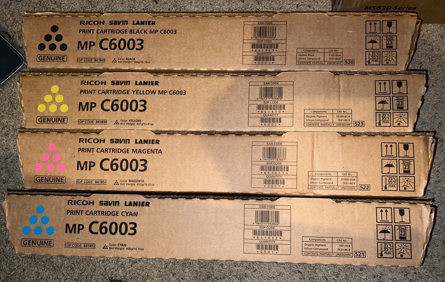 Ricoh Genuine Toner Set MP C6003 CMBY 841849 841850 841851 841852 A1