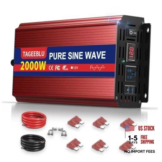 2000 Watt Inverter Pure Sine Wave12V DC to 110V-120V AC,4000W Peak 2000W
