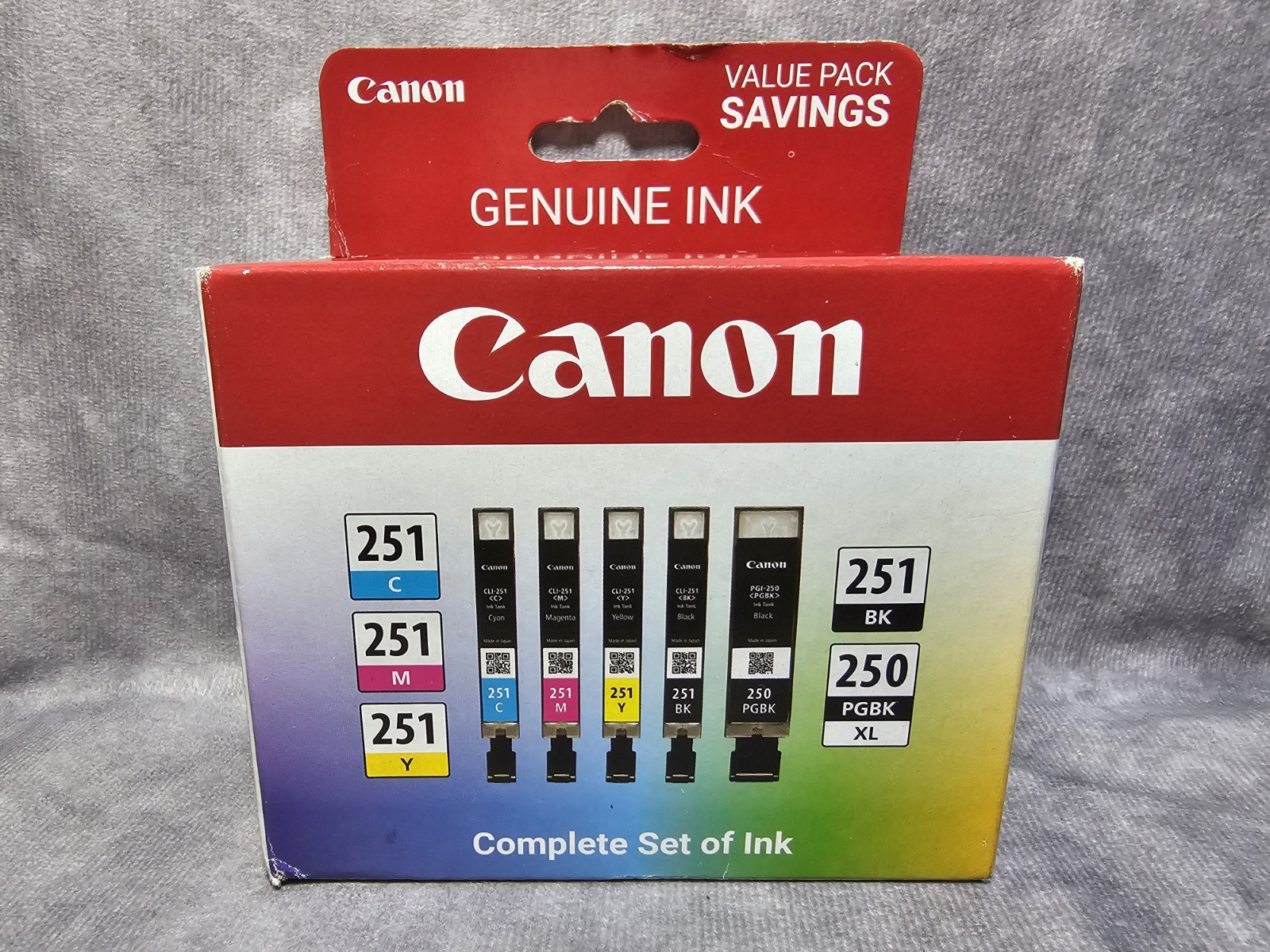 Genuine Canon 250xl Black & 251 Cyan Magenta Yellow Color Ink Cartridges OEM New