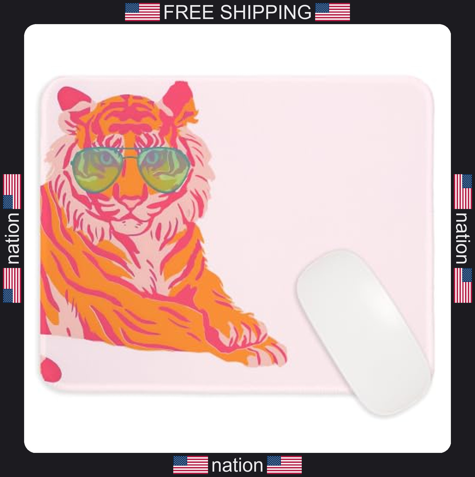 Preppy pink and orange tiger mouse pad 8x9.5 inch for desk home office