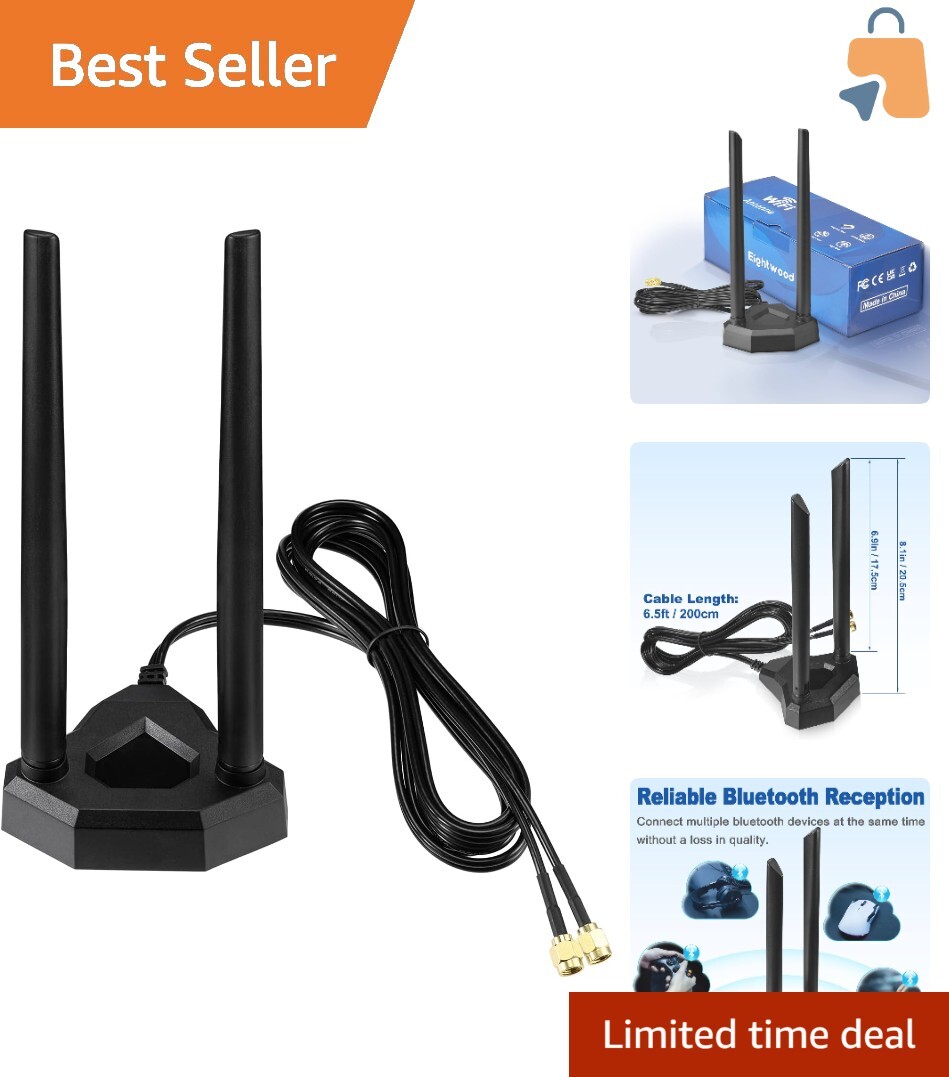High-Performance Dual Band WiFi Antenna and Bluetooth Range Extender—6.5ft Cable