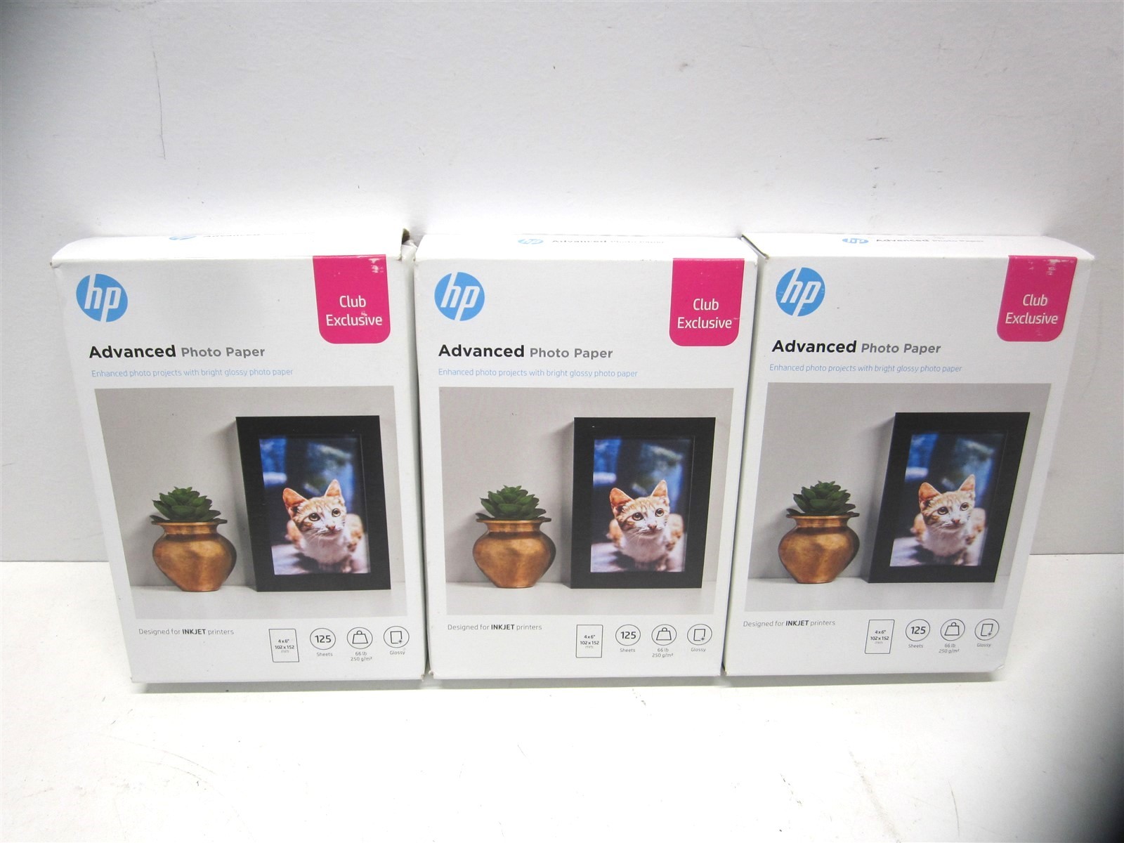 HP (9JF90A) 4"x6" Advanced Vivid Color Glossy Inkjet Photo Paper 125ct -Lot of 3