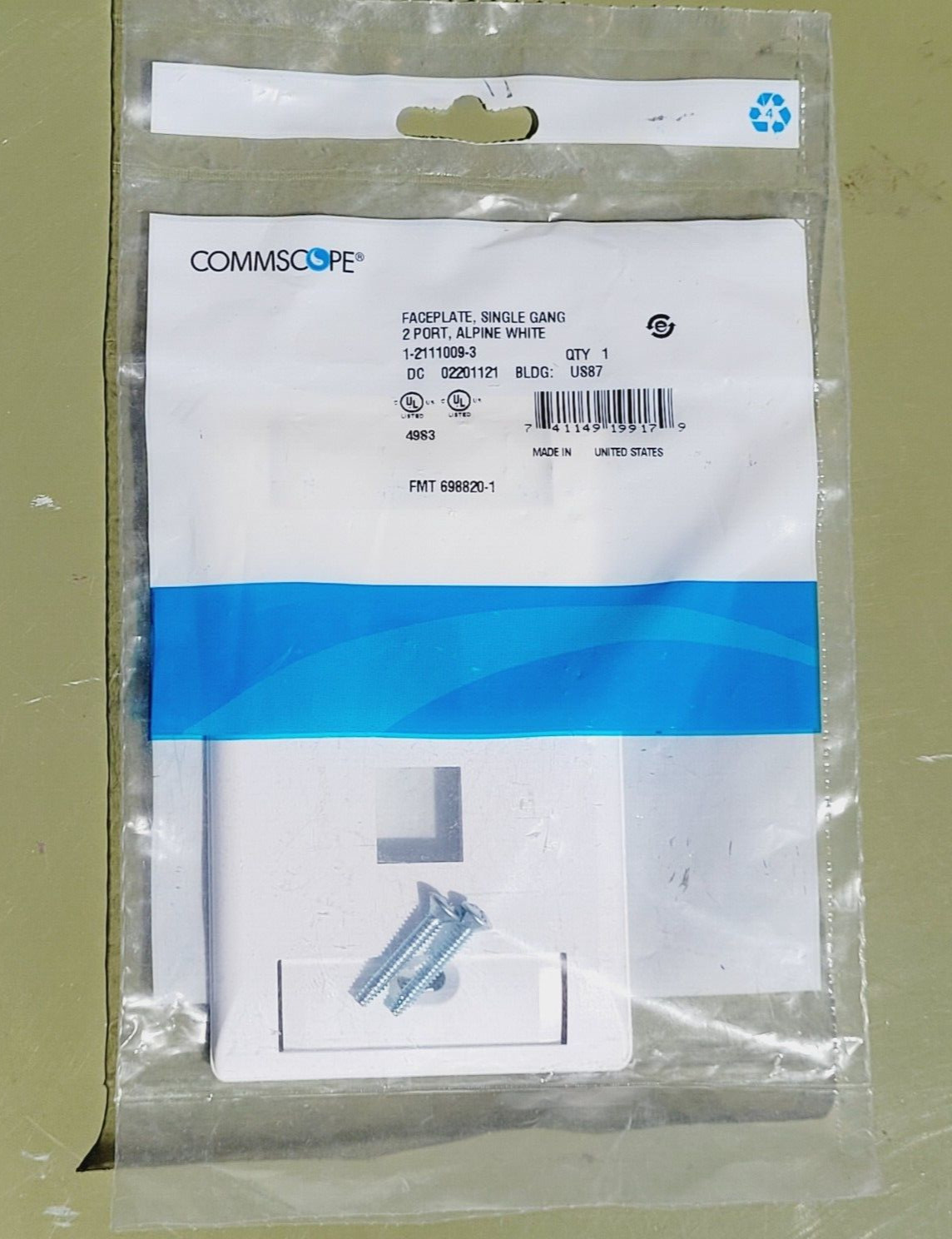 NEW Set of 2 COMMSCOPE 1-2111009-3 Faceplate Single Gang/2 Port/Alpine White
