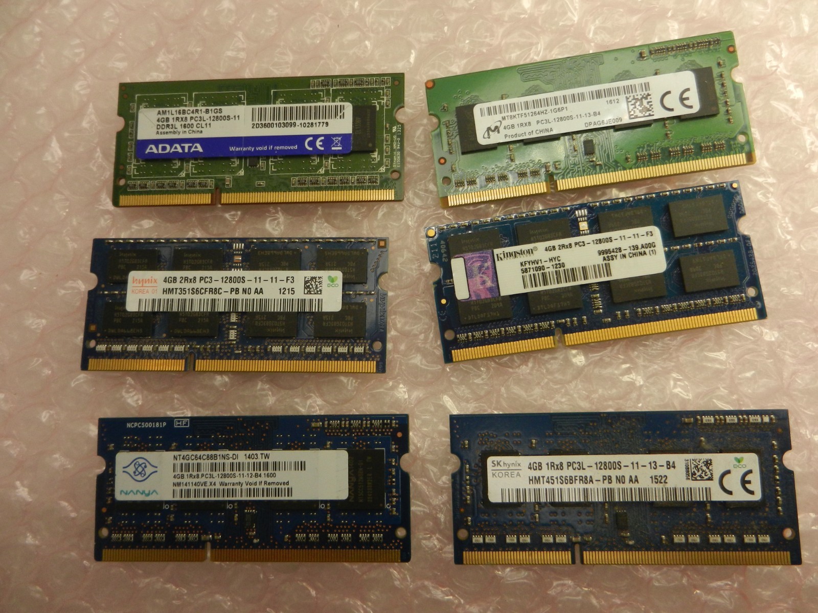 (MIX BRANDS 6X LOT)  4GB SODIMM laptop Memory Modules (SEE PICTURE)
