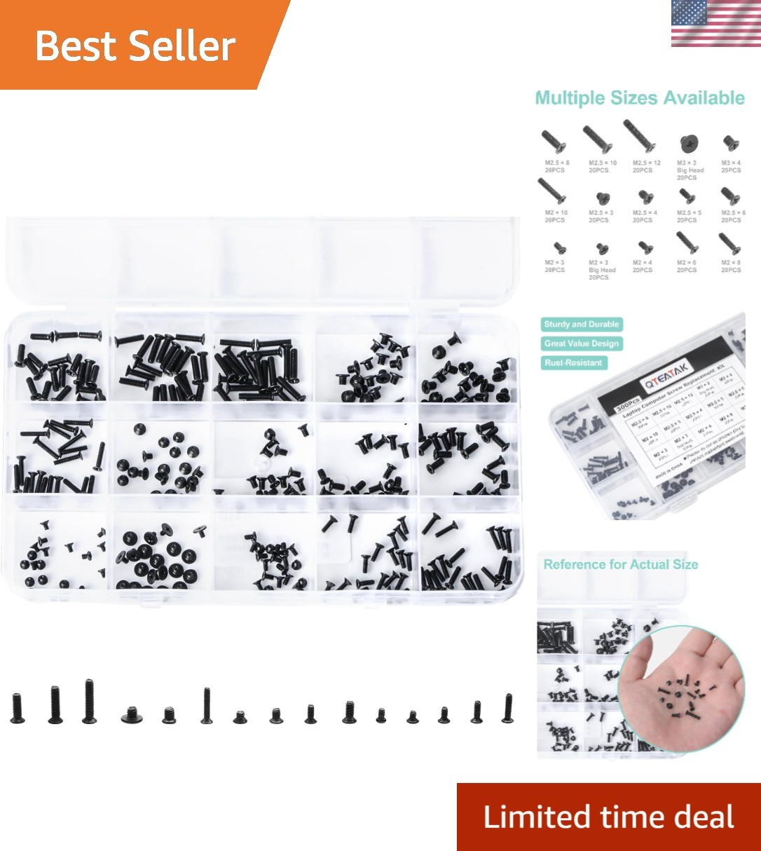 Versatile 300-Pcs Black Alloy Steel Replacement Screws for Laptops & Notebooks