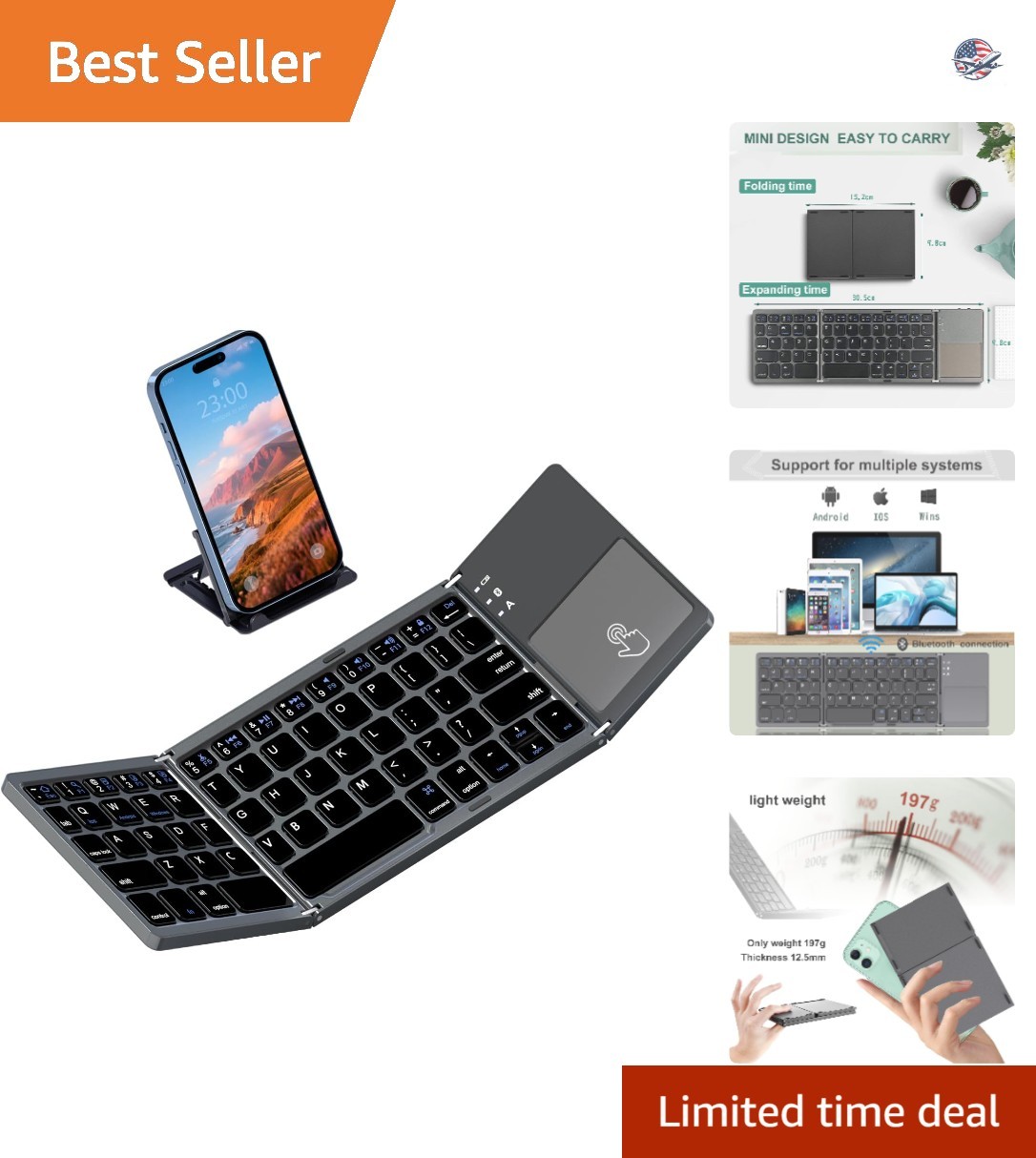 Luxury Foldable Bluetooth Keyboard for Mac & Windows - Dark Gray Elegance