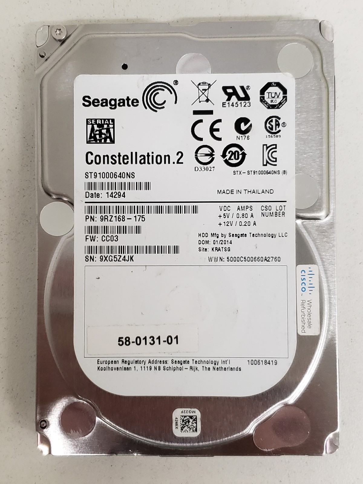 Seagate ST91000640NS 1TB 2.5" 6Gb/s 7.2K RPM SAS Hard Drive HDD P/N: 9RZ168-175.