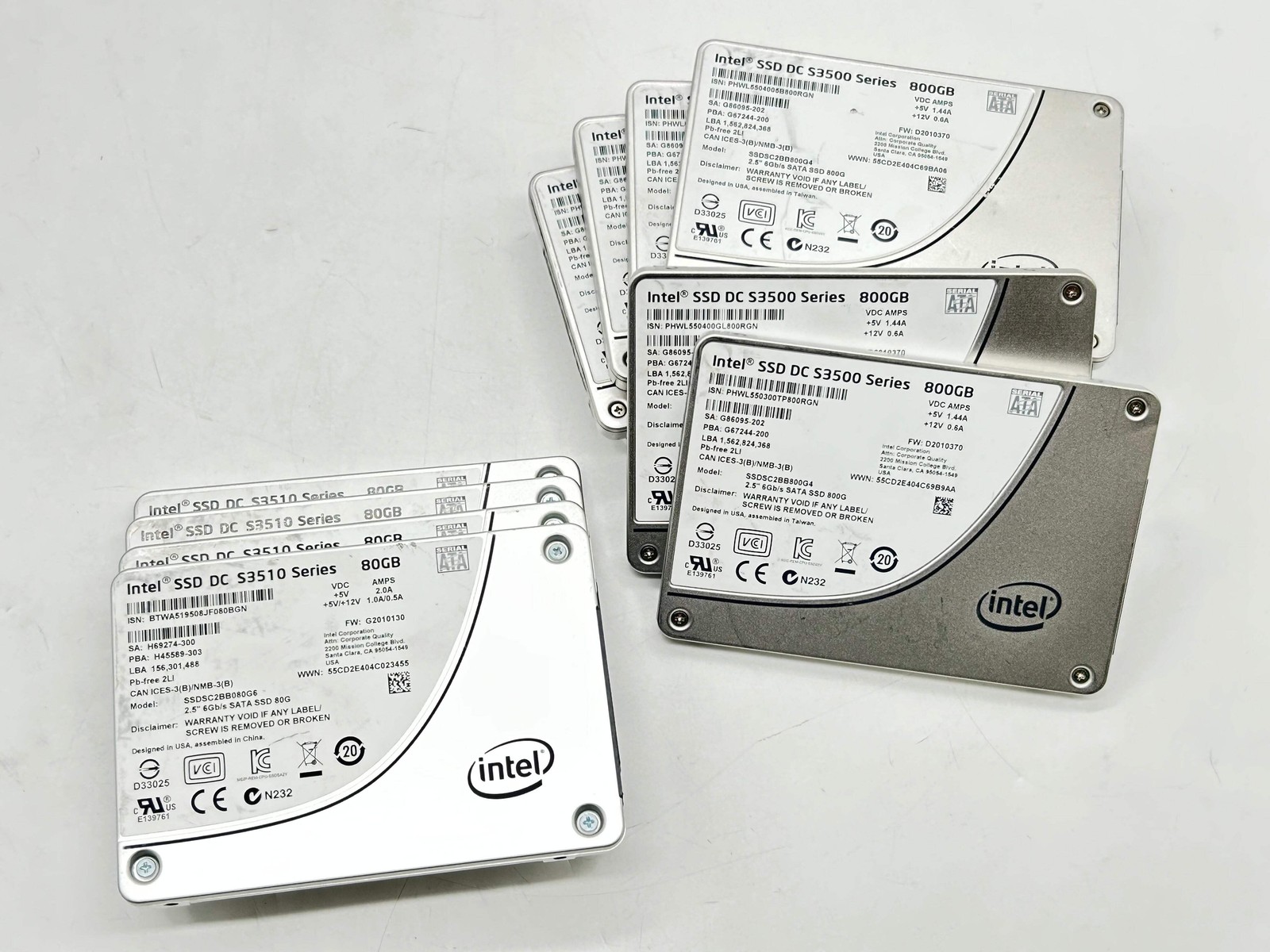 Lot of 12 Intel DC S3500 800GB and S3510 80GB Enterprise SATA SSD Untested