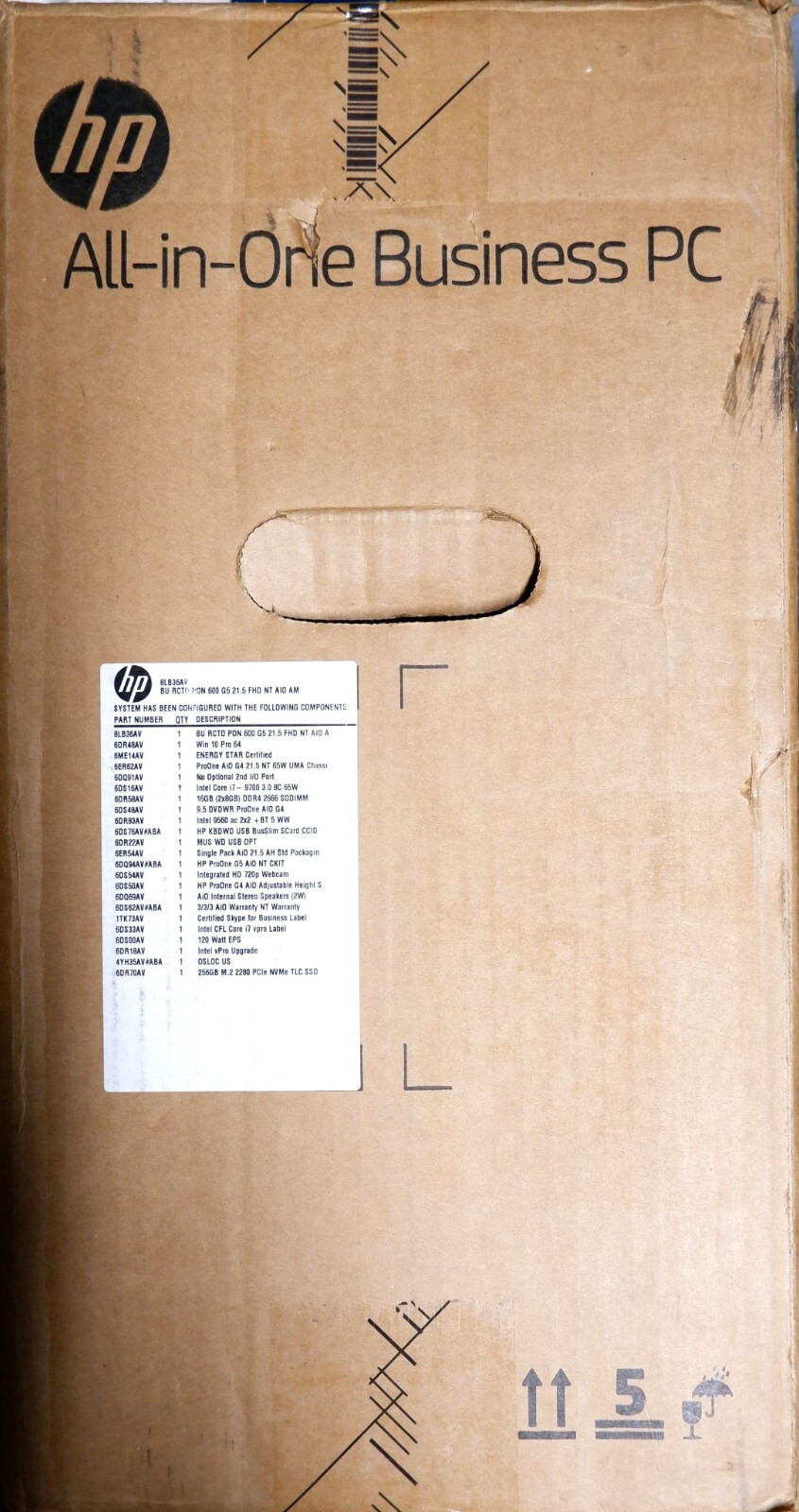 HP ProOne 600 G5 AIO 8LB36AV 21.5" 16GB 256GB SSD I7-9700 DVDRW WIFI/BT NT - NEW