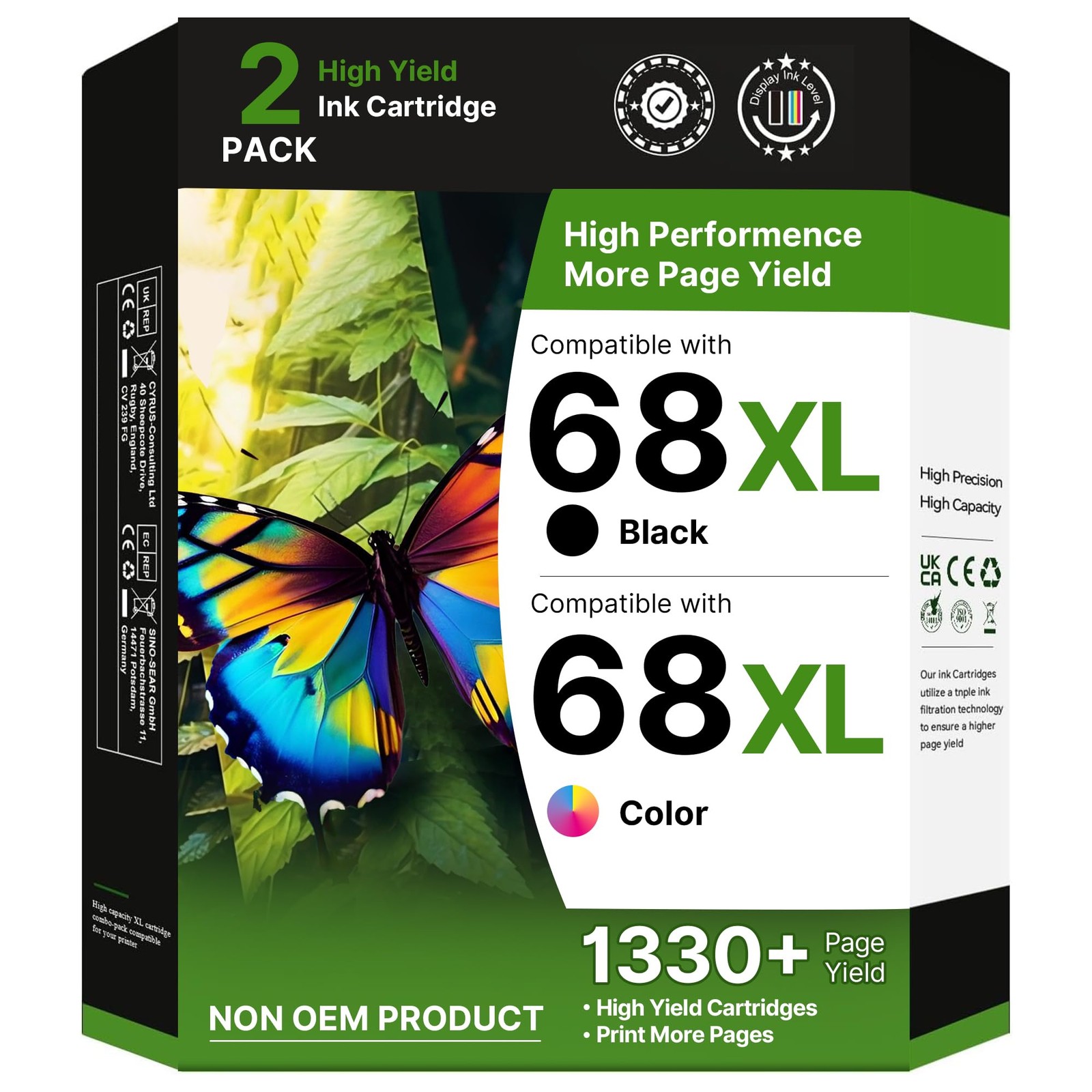 Adoccur 68XL HP 68 Ink Cartridges Black/Color Combo Pack for HP Envy 6155e