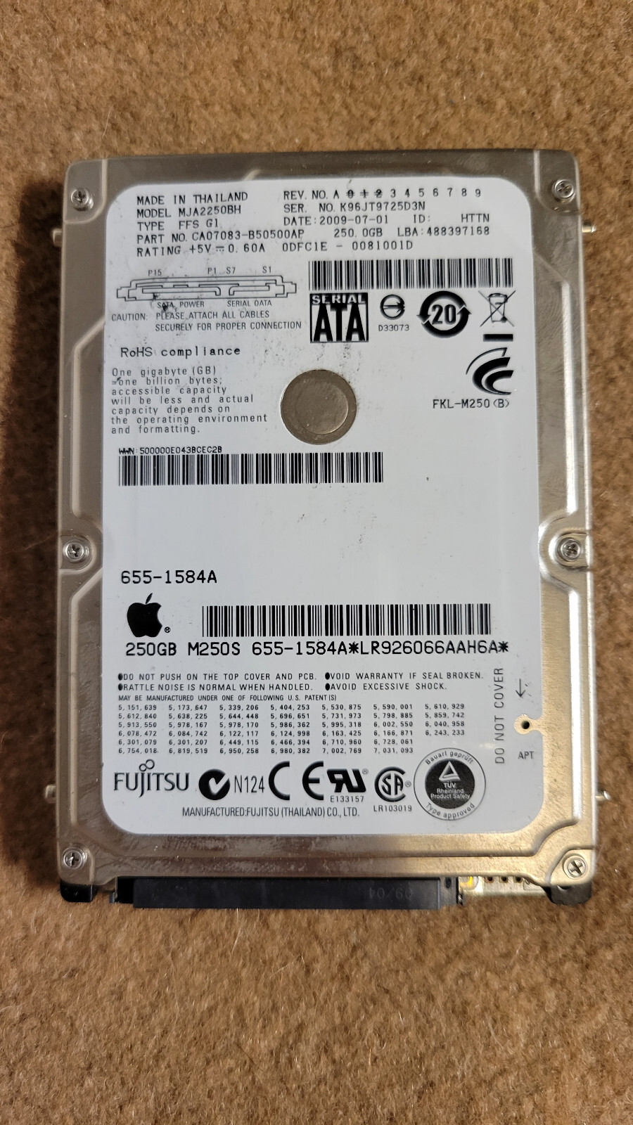 OEM Apple Fujitsu MJA2250BH G1 250GB 2.5 SATA Hard Drive CA07083-B50400AP HDD