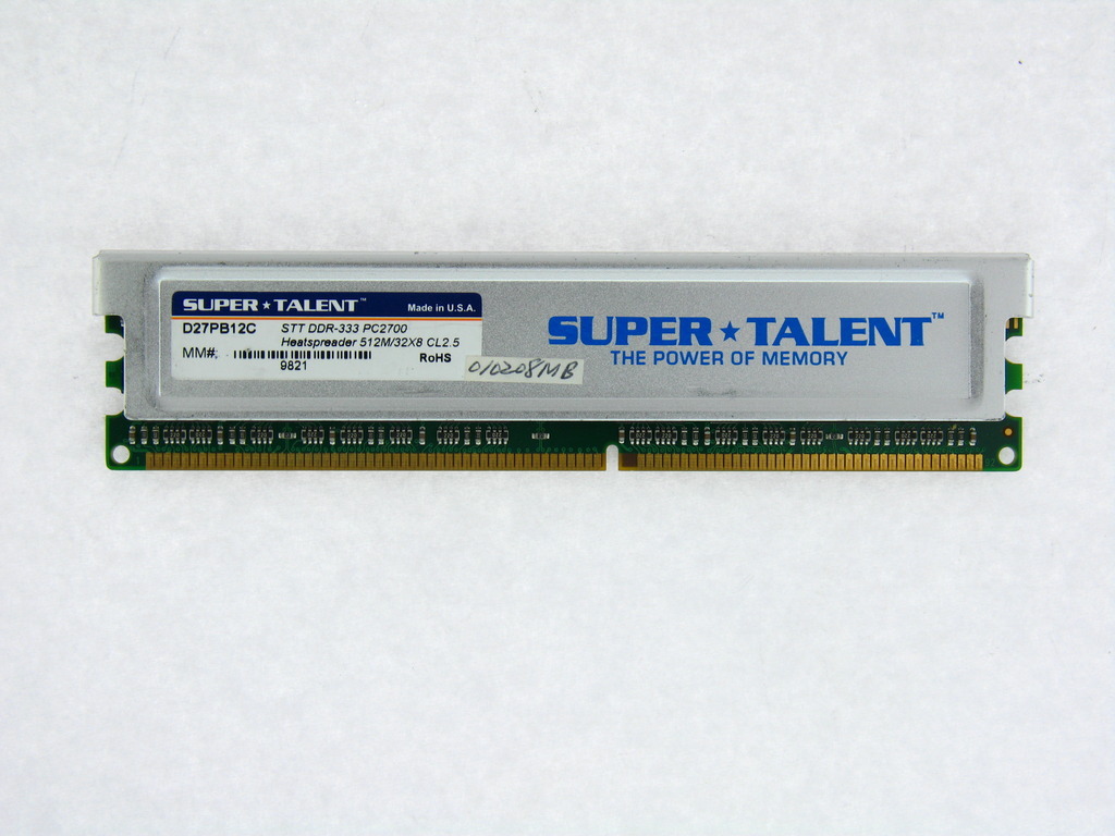 D27PB12C SUPER TALENT 512MB DDR 333MHZ PC2700 184P 32X8 CL2.5 16CH MEMORY TESTED