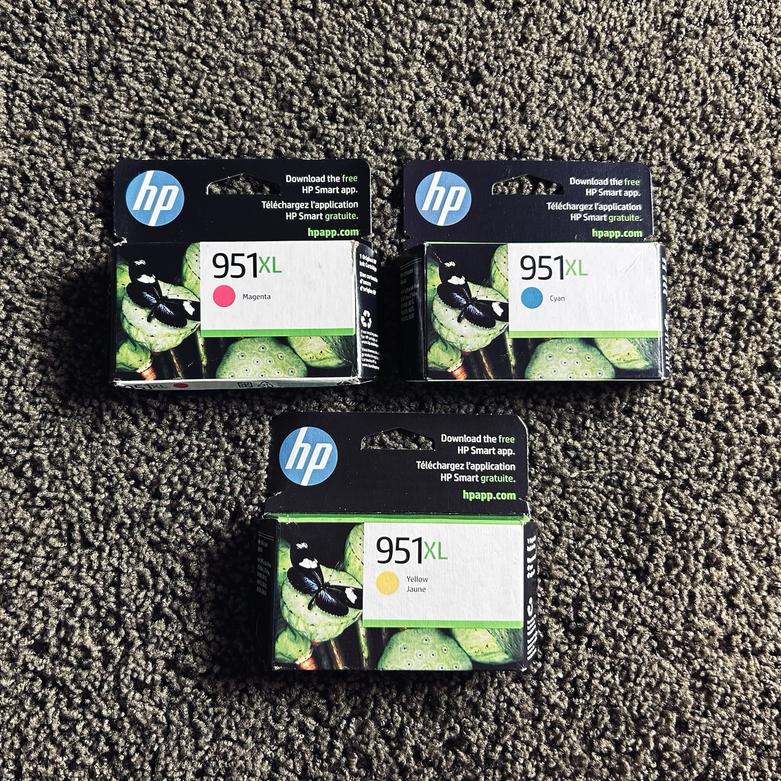 HP 951XL Ink Cartridges Cyan Magenta Yellow Genuine OEM Set Lot 3-Pack