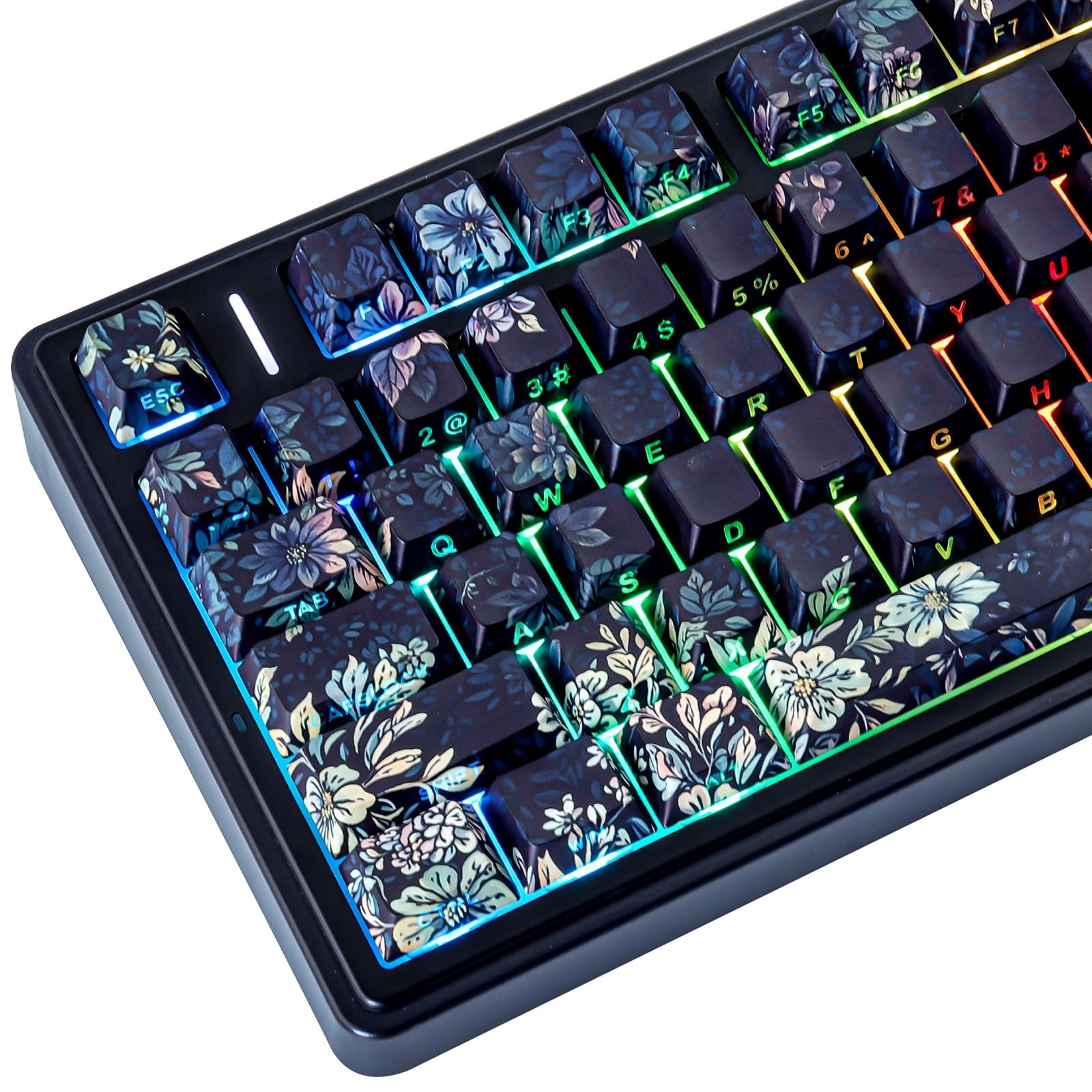 PBT Keycaps SideLegend ShineThrough Dark Floral Theme Mechanical Keyboard