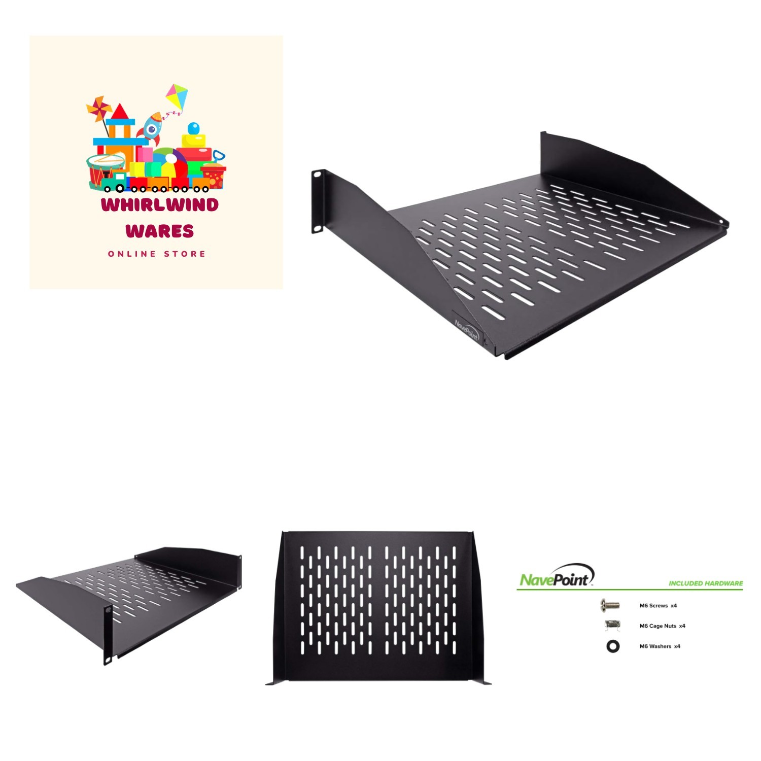 2U 19-Inch Universal Vented Rack Mount Cantilever Server Cabinet Shelf 14-Inc...