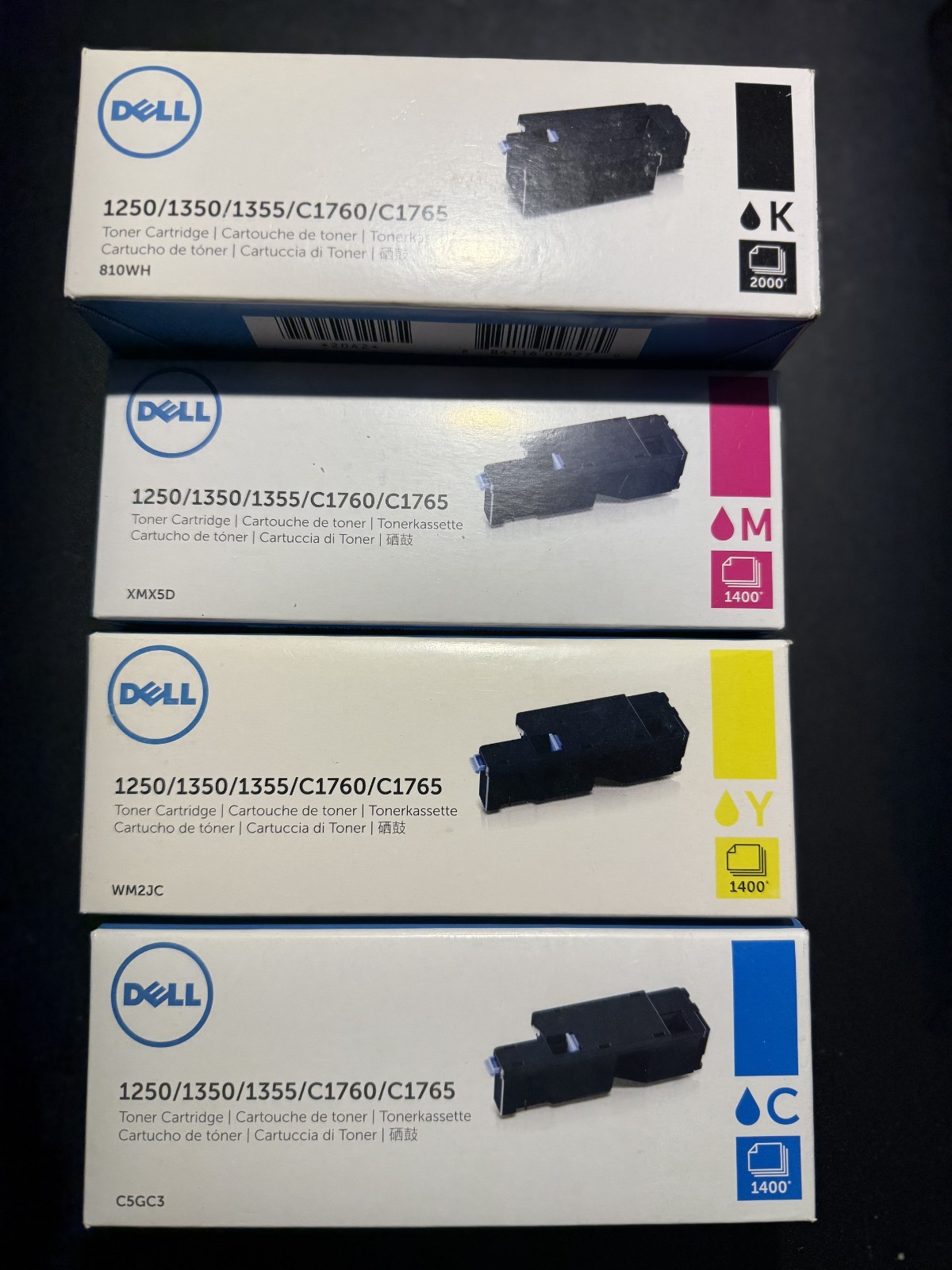 Genuine Dell high yield toner set 810WH XMX5D WM2JC C5GC3 for 1355/C1760/C1765