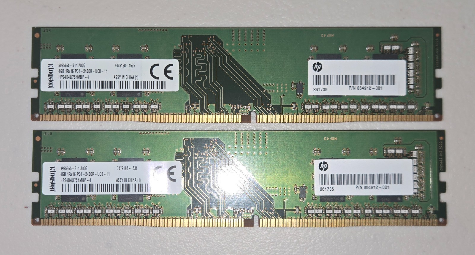 *Lot of 2* Kingston 8GB (2x4GB) 1Rx16 PC4-2400R-UC0-11 Memory HP24D4U7S1MBP-4