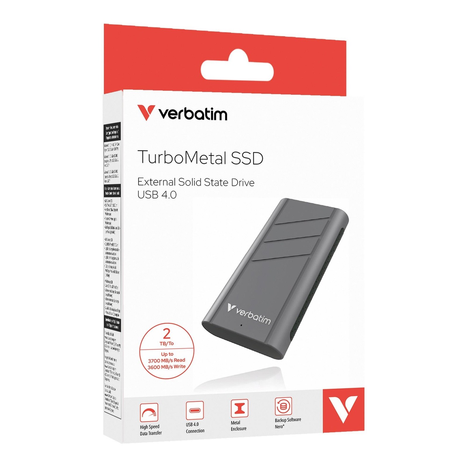 Dysk SSD zewnętrzny Verbatim TurboMetal 2TB USB4 Type-C szary Verbatim