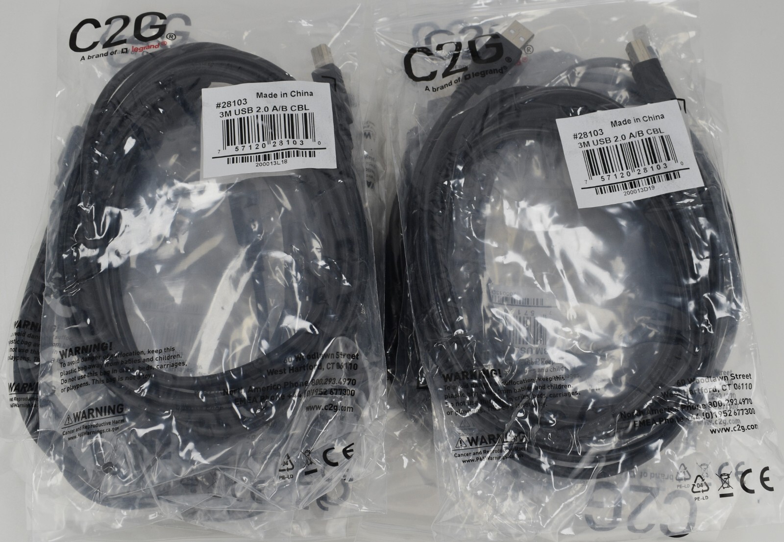 Lot of 10 Legrand C2G 3M (10FT) USB 2.0 High Speed A/B Cables