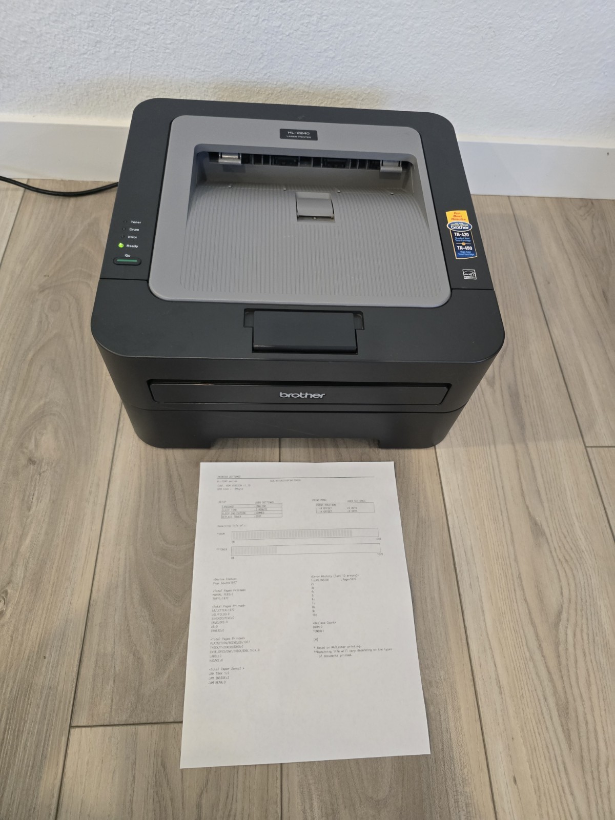 Brother HL-2240 Monochrome Laser Printer Low Page Count With OEM Toner/Drum