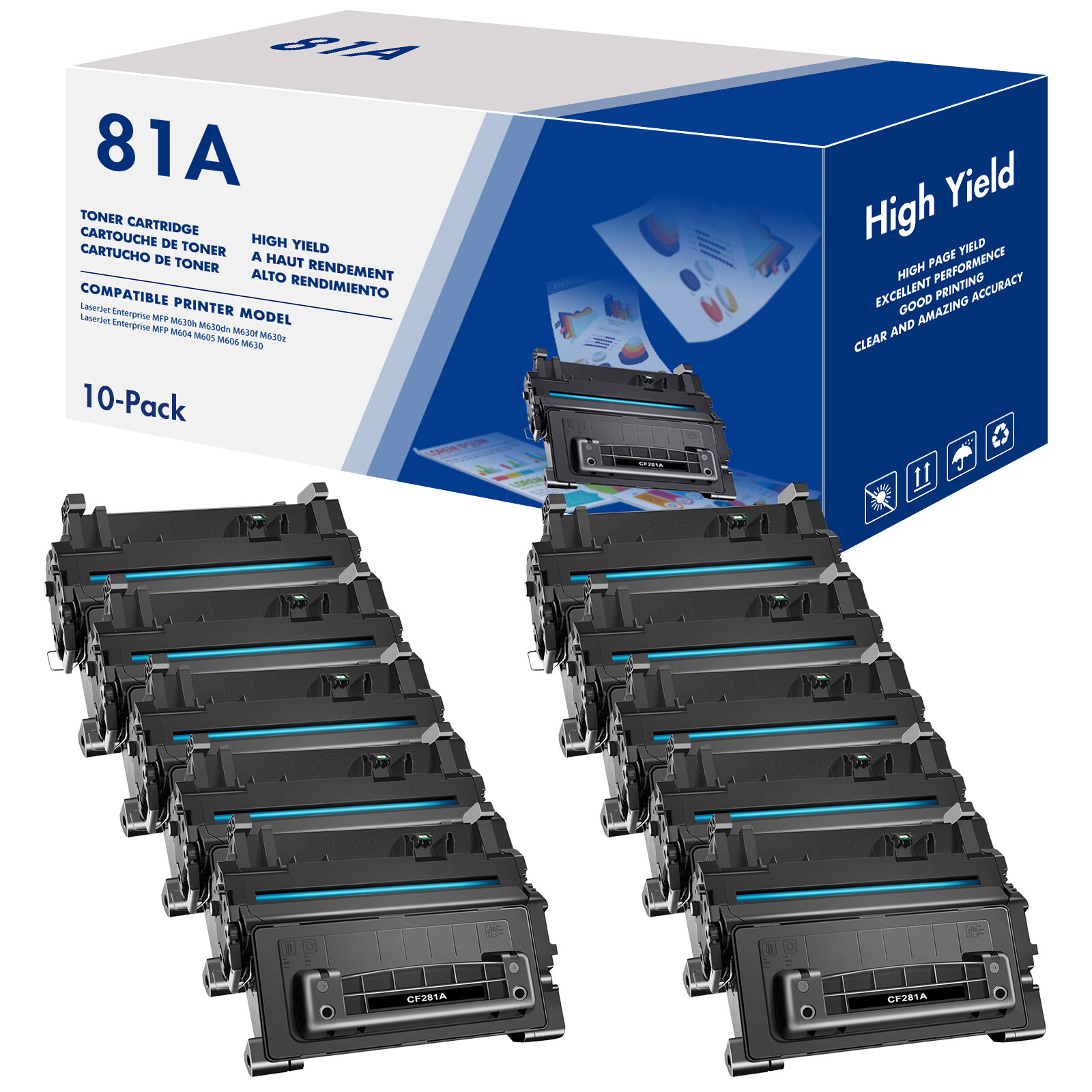 10PK CF281A Toner Fits for HP 81A LaserJet Enterprise M604n M604dn M630h M630dn