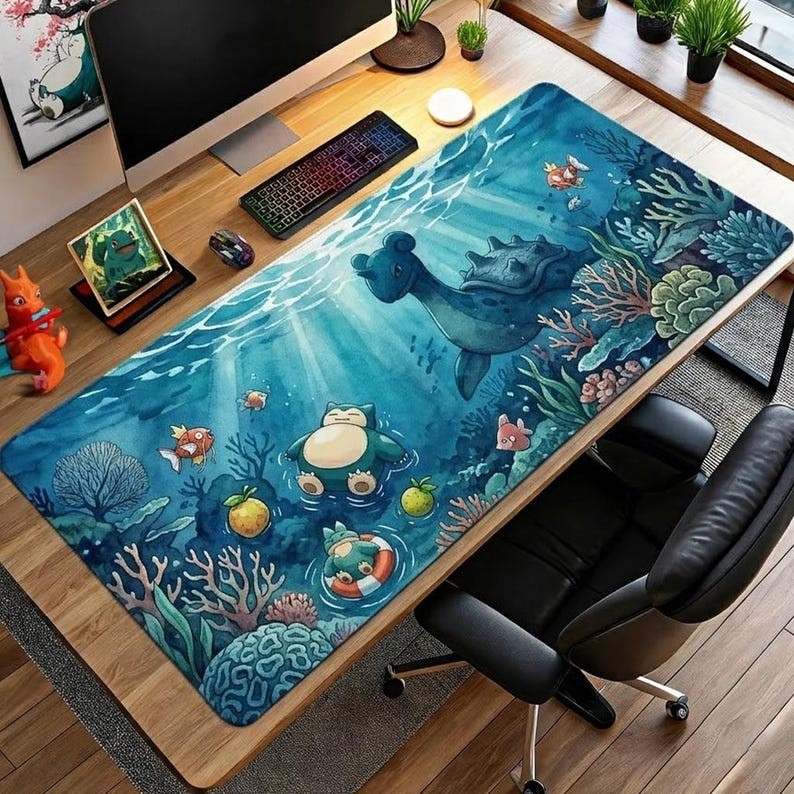 Snorlax Relaxing Mouse Pad Floating Pokémoon Scene with Gyarados Accessories