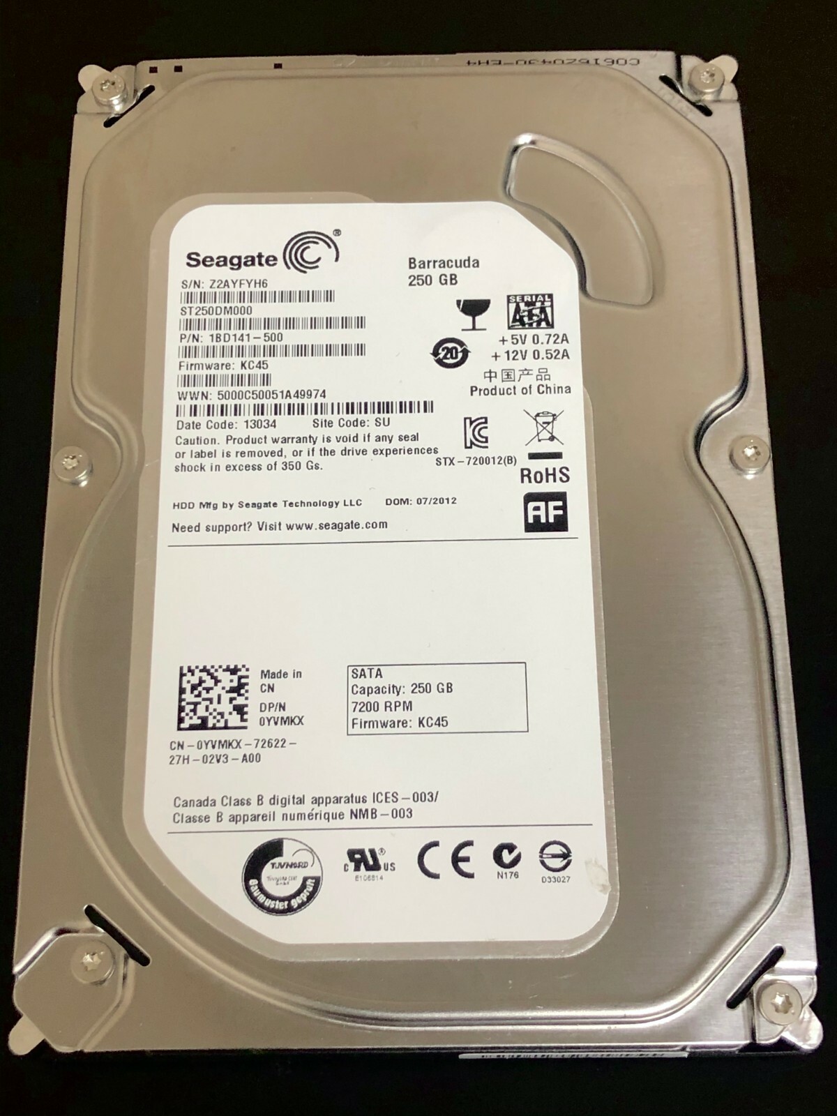 Dell YVMKX 250GB 3.5" SATA Hard Drive – Enterprise Server Storage