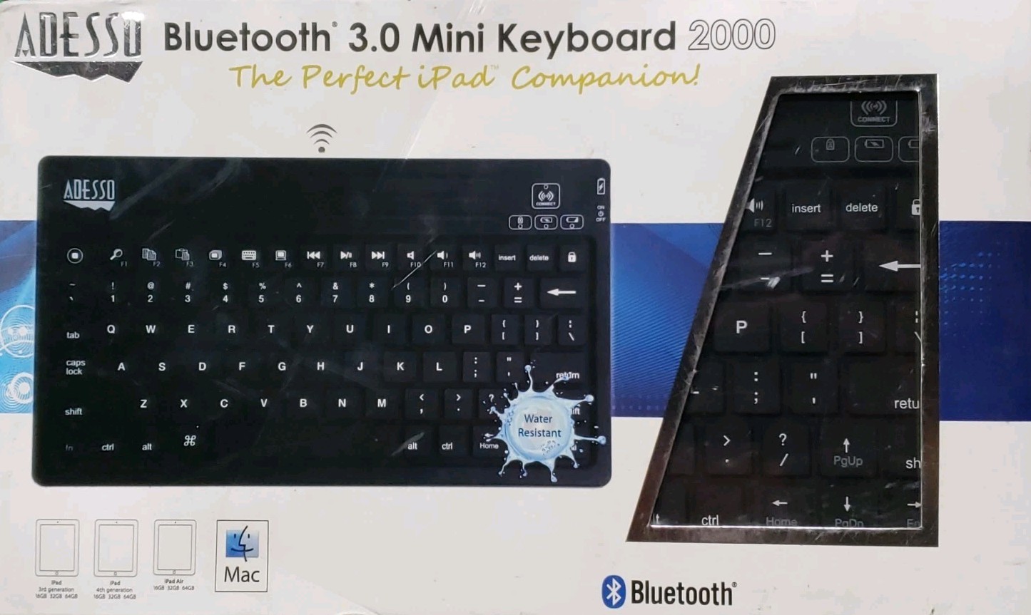 Adesso Bluetooth 3.0 Mini Keyboard 2000 For iPad | WKB-2000BA New 