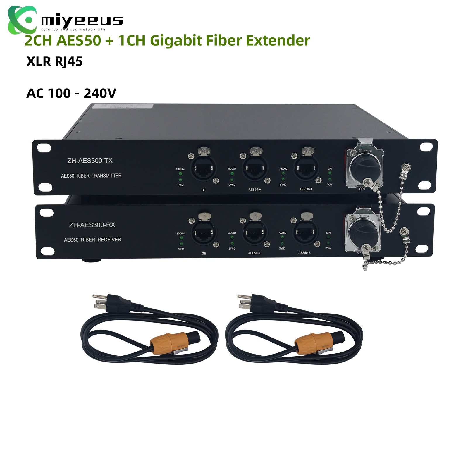 2CH AES50 + 1CH Gigabit Fiber Extender 10KM Digital Audio Transmitter 100-240V