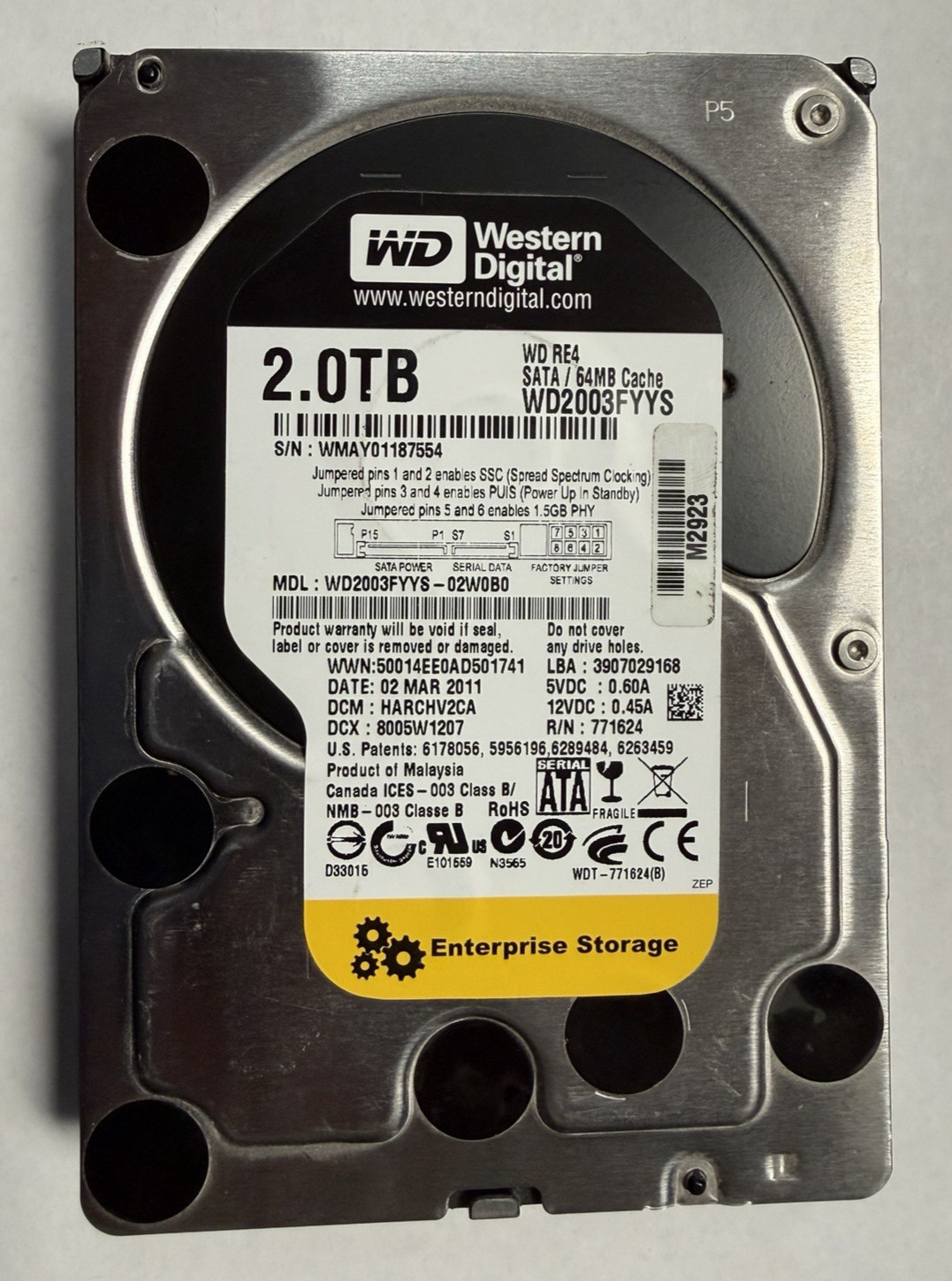 2TB 3.5" Western Digital WD2003FYYS RE4 Hard Drive 7200 RPM Tested Good