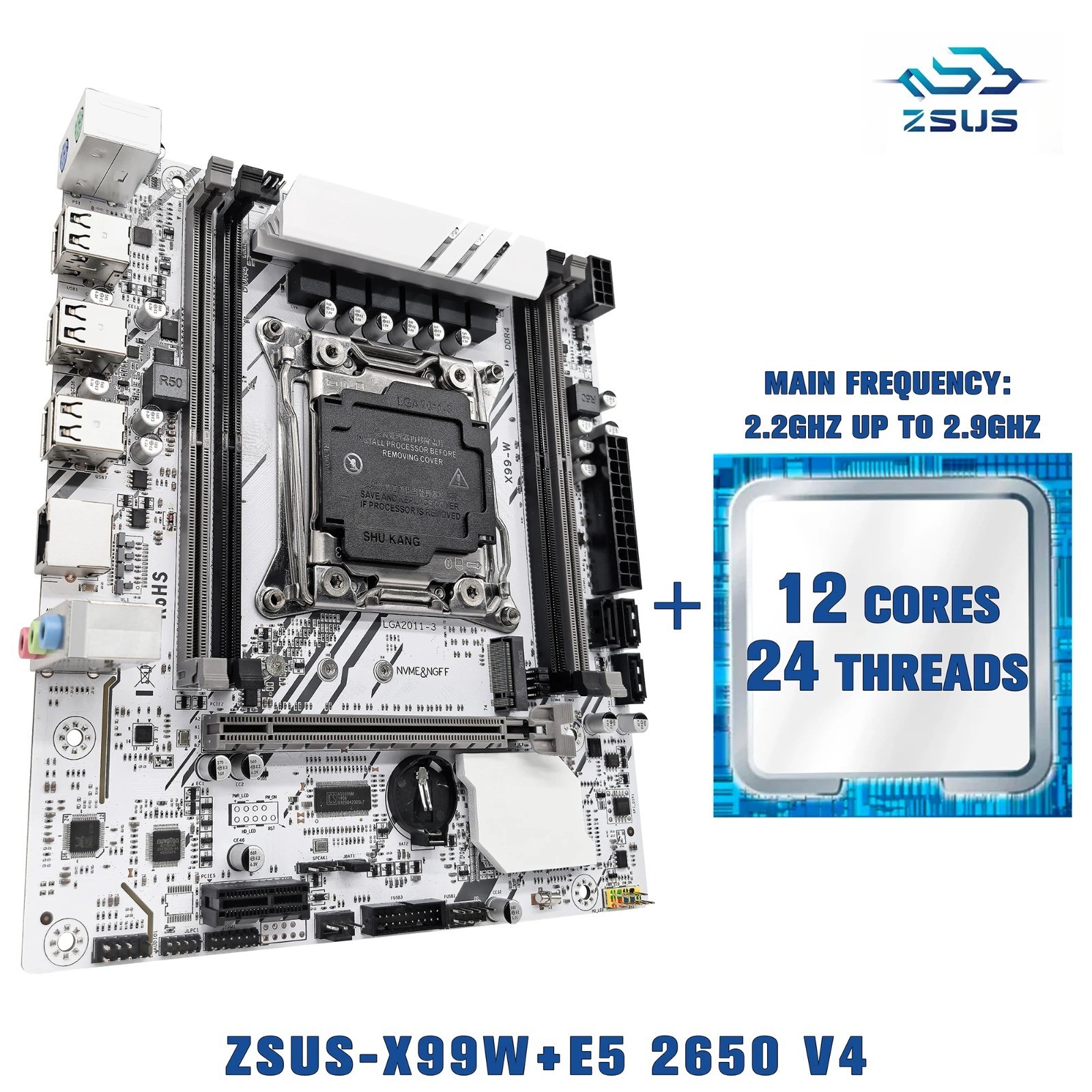ZSUS X99-W Motherboard LGA2011-3 DDR4 M.2 NVMe Xeon E5 Kit