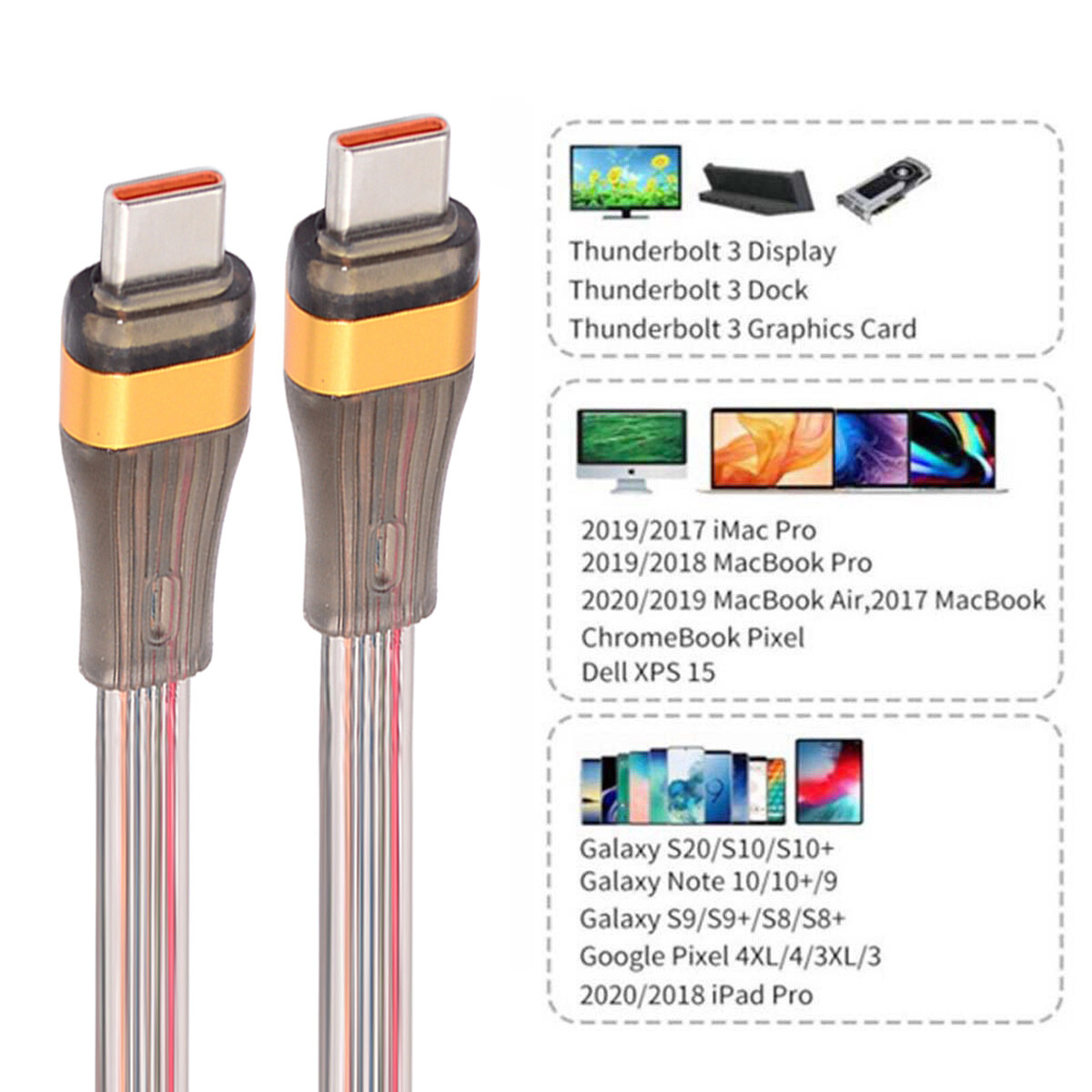 Cablecy USB-C Type C to USB-C Ultra Slim Flat Power USB2.0 Cable 65W Fast Charge