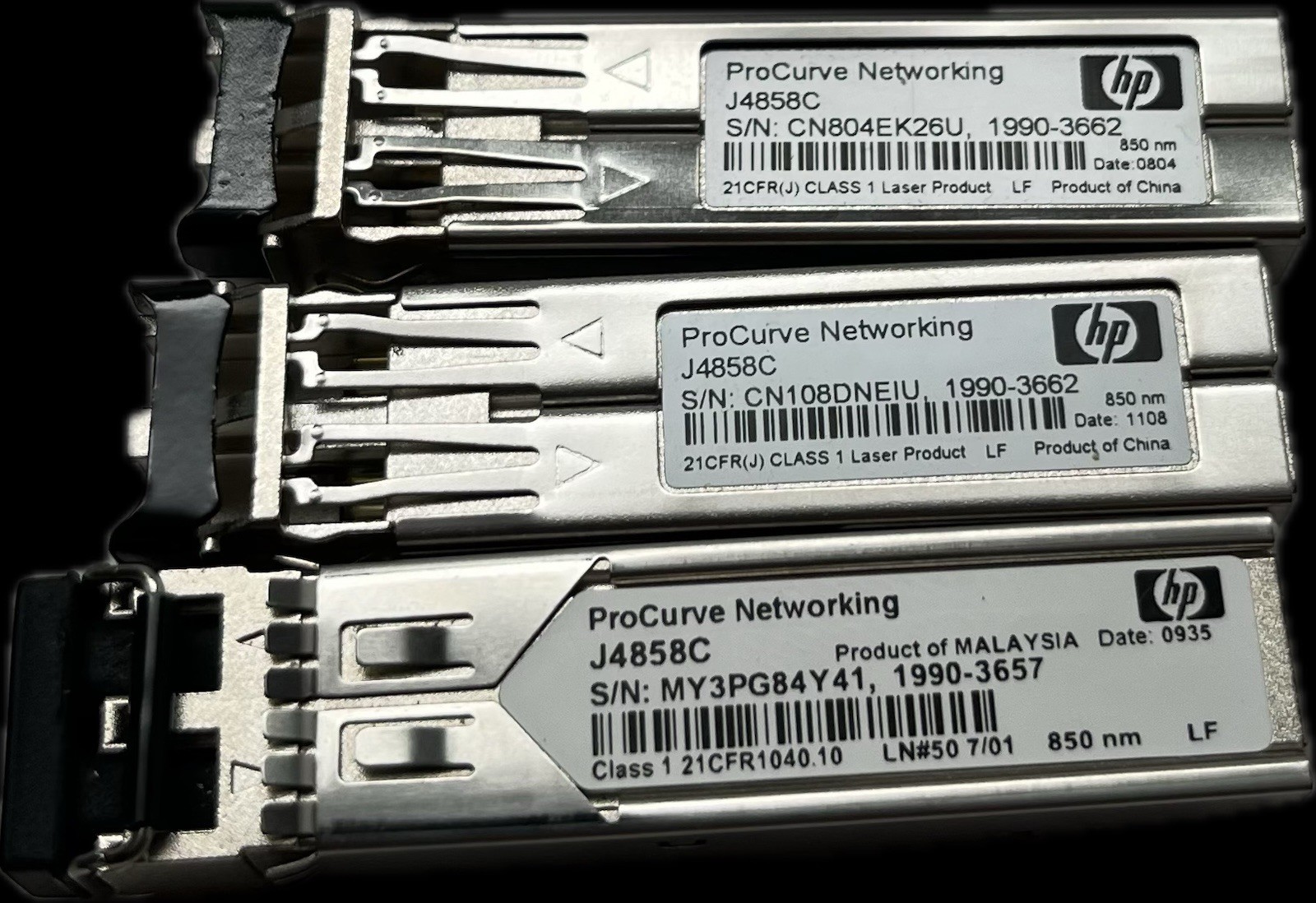 Lot of 3 Genuine HP J4858C ProCurve Gigabit-SX-LC SFP Transceiver Modules