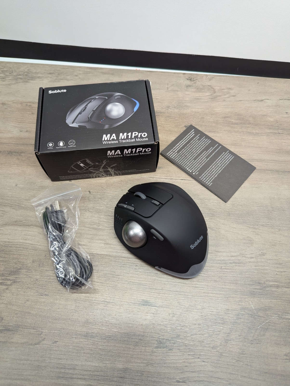 SABLUTE MA M1pro Ergonomic Adjustable DPI Wireless Trackball Mouse Black OpenBox