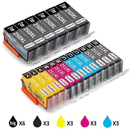OFFICE WORLD (18) Unit Printer Ink - Brand New  Fits Canon Printer 250XL & 251XL