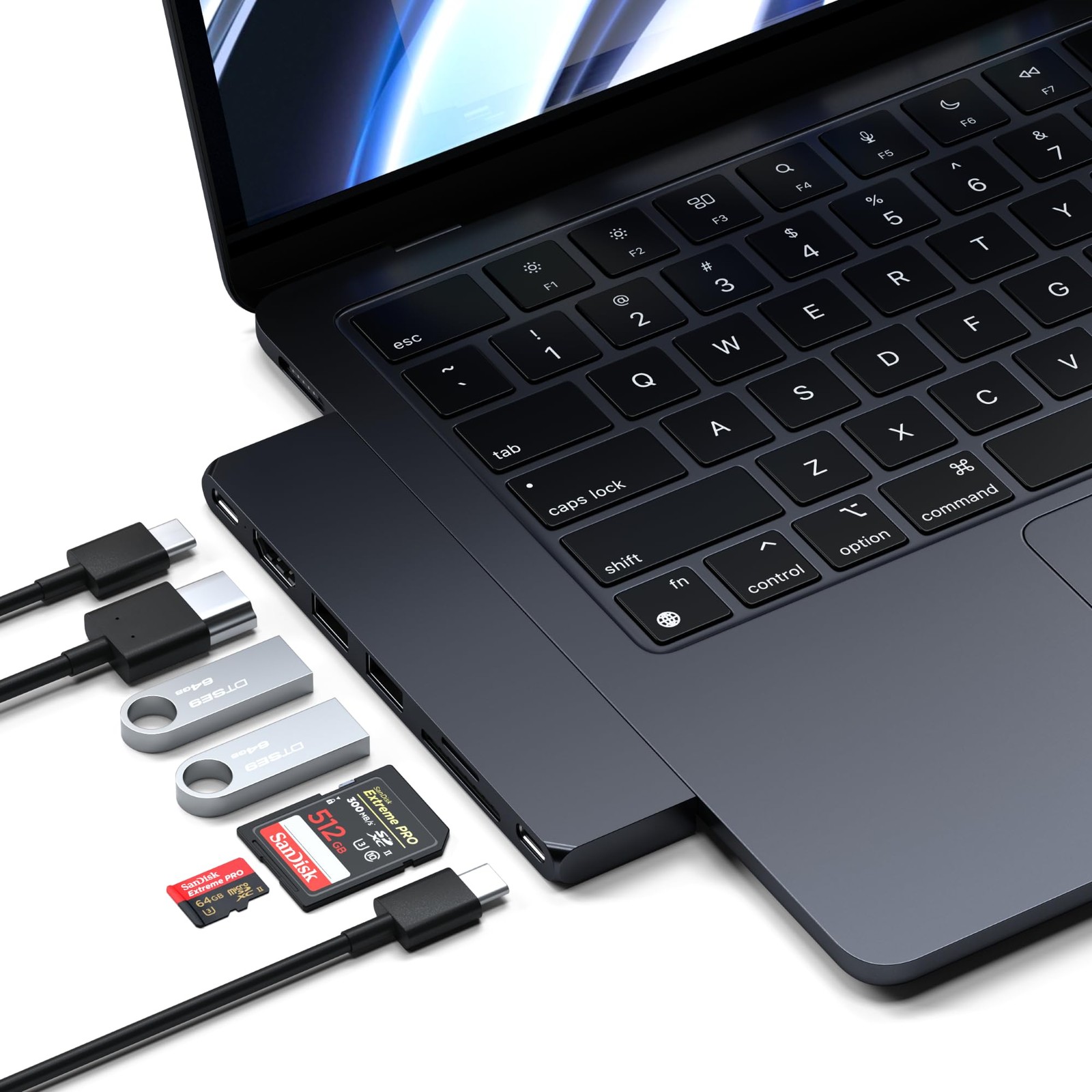 Satechi 7 in 1 USB C Hub Multiport Adapter Pro Slim, C Dongle, Midnight